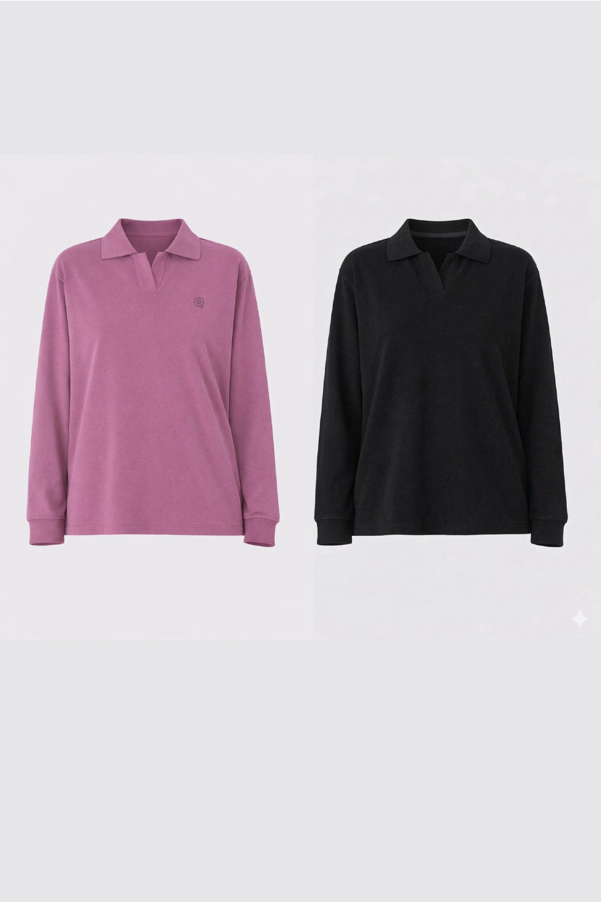 %100 Organik Pamuk Kadın Polo Yaka 2’li Set – Mor & Siyah