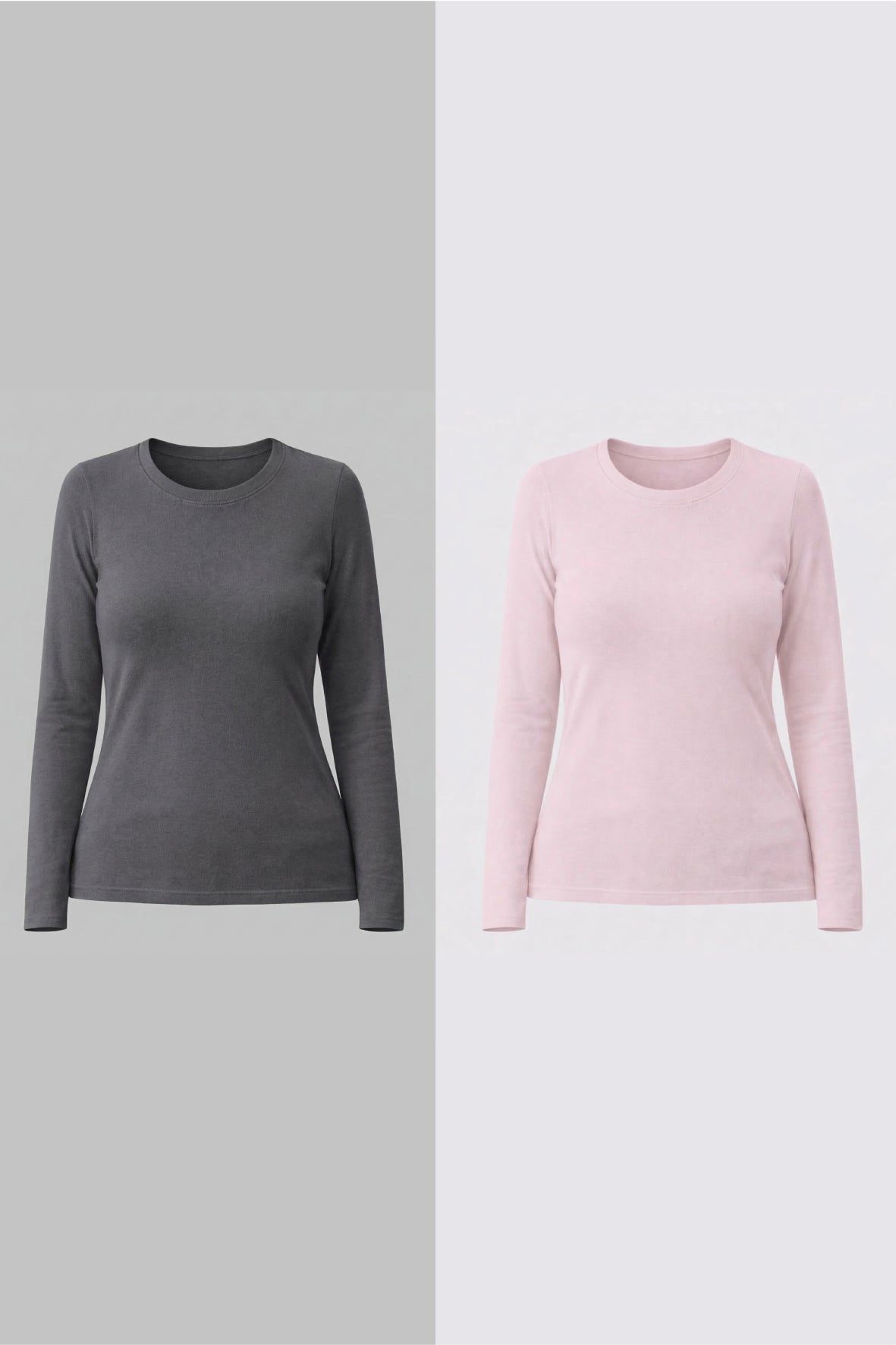 %100 Organik Pamuk Kadın Bisiklet Yaka 2’li Set – Antrasit & Pembe