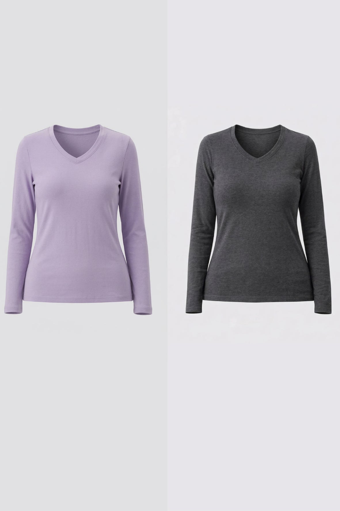 %100 Organik Pamuk Kadın V Yaka 2’li Set – Lila & Antrasit