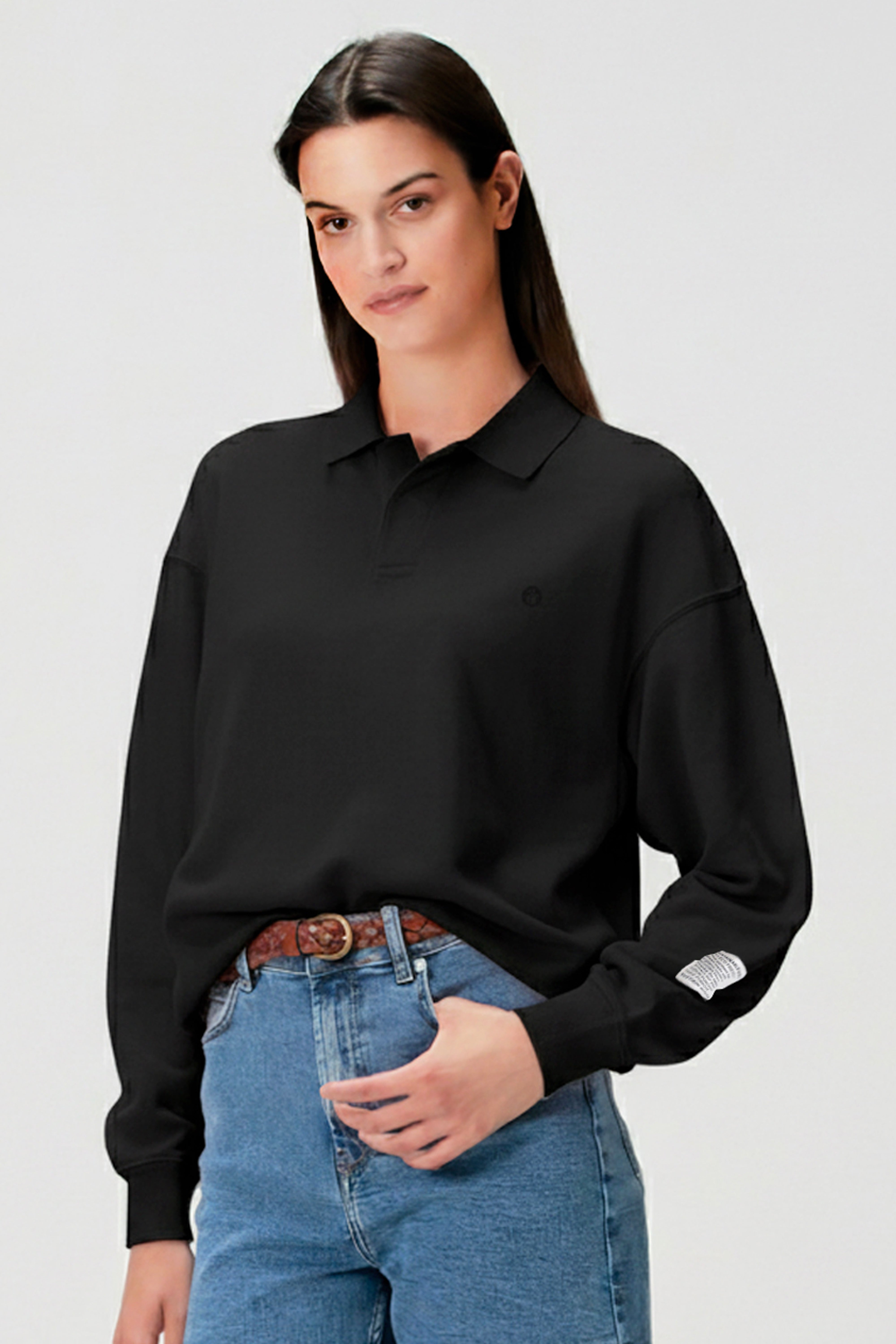 %100 organik pamuk kadın siyah renk polo yaka sweatshirt #Renk_Siyah