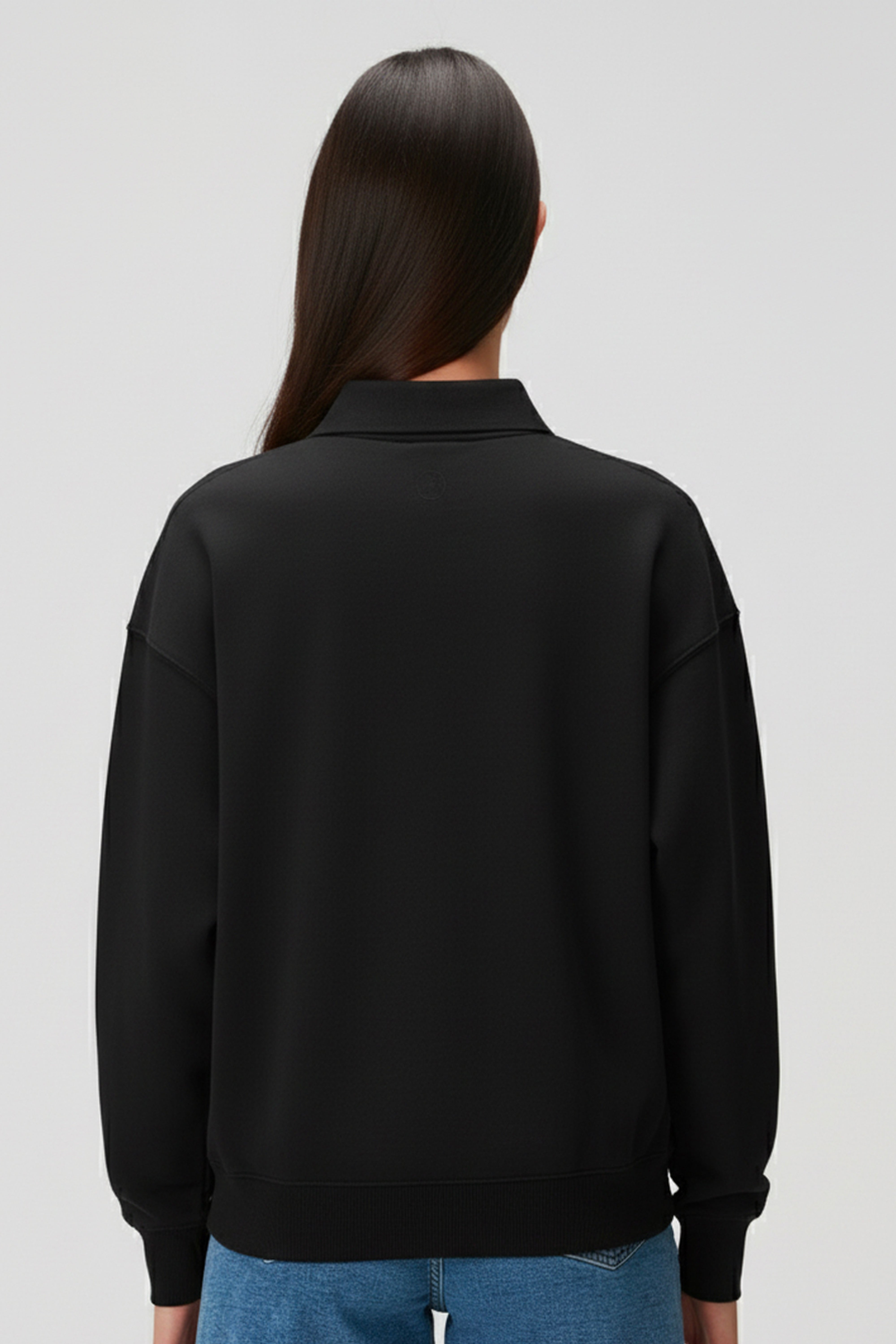 %100 organik pamuk kadın siyah renk polo yaka sweatshirt #Renk_Siyah