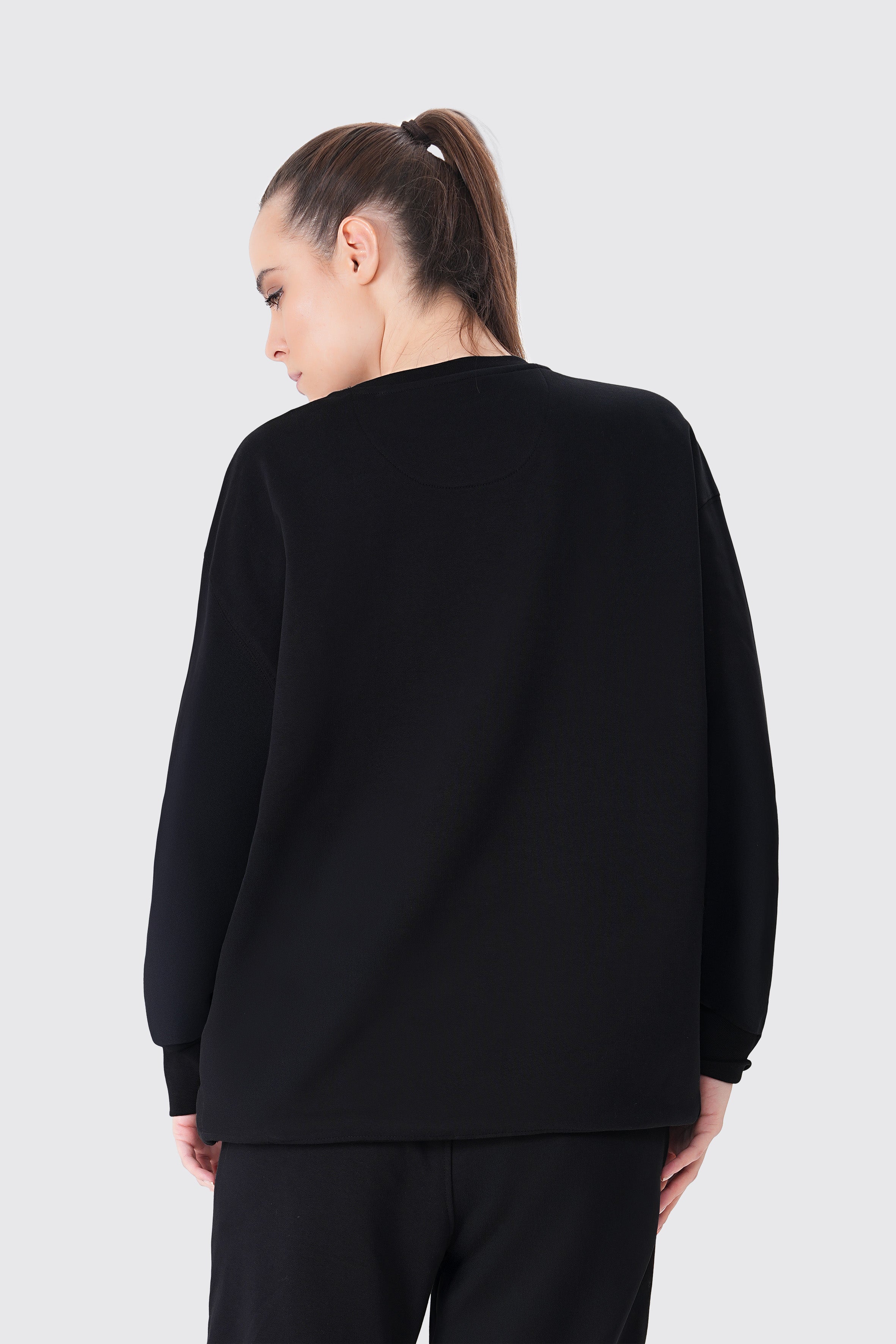 Siyah pamuklu kadın regular sweatshirt #Renk_Siyah