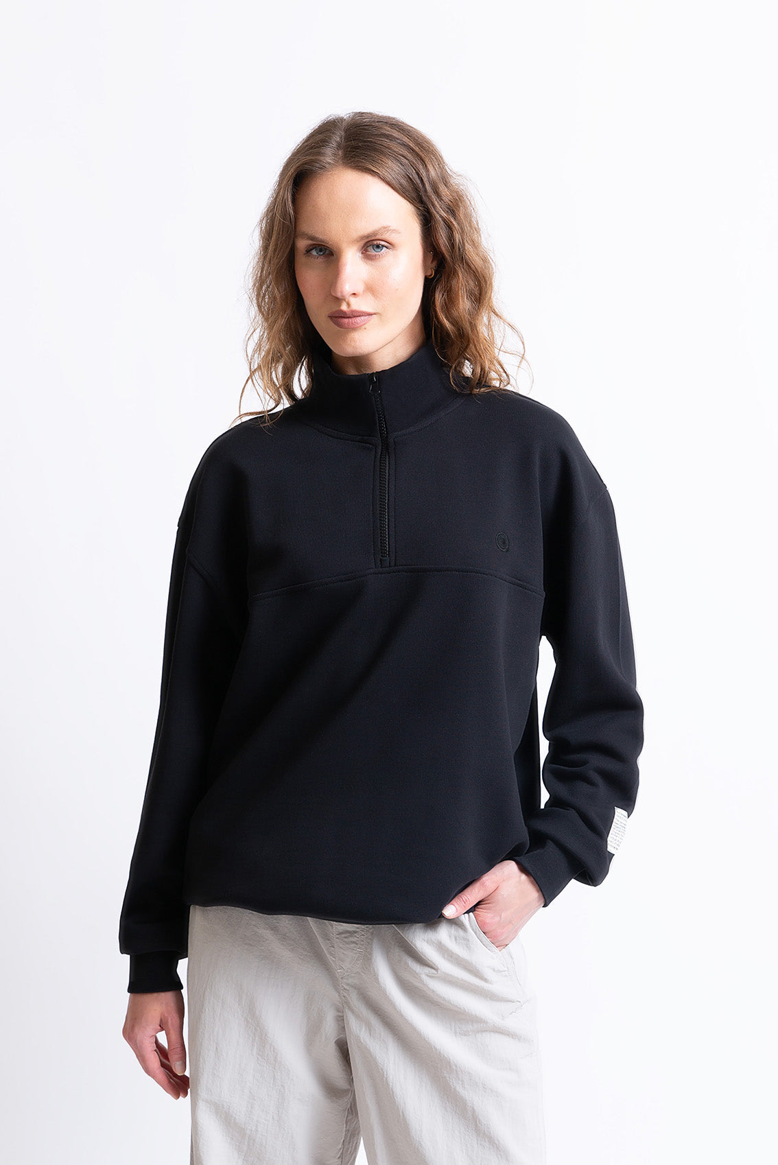 Siyah pamuklu kadın fermuarlı sweatshirt #Renk_Siyah