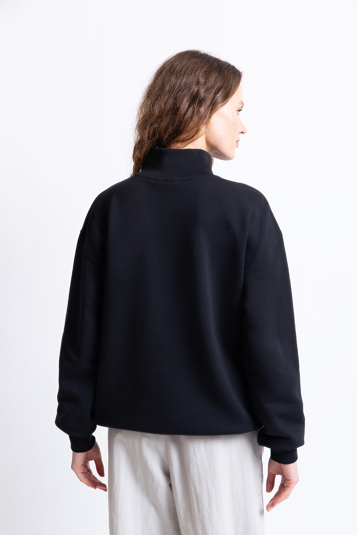Siyah pamuklu kadın fermuarlı sweatshirt #Renk_Siyah