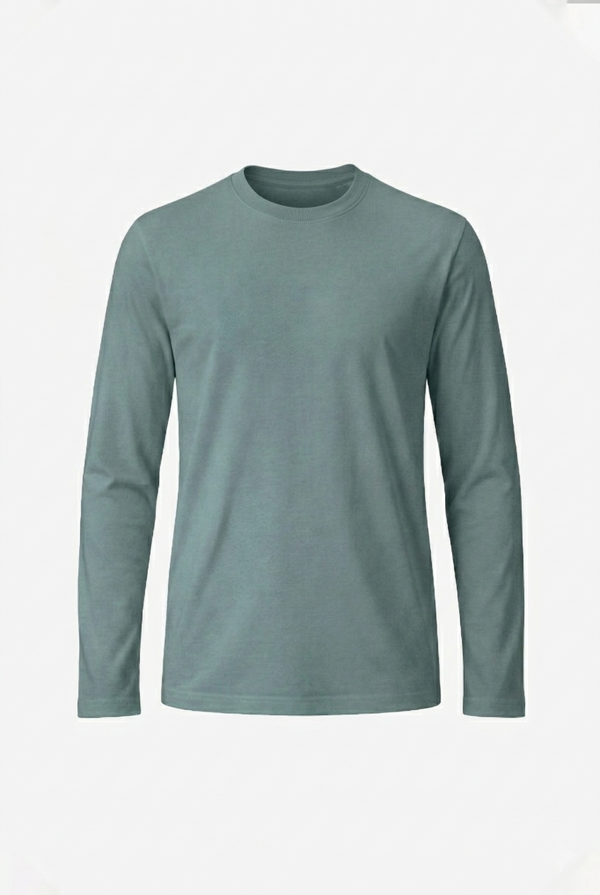 %100 organik pamuk yeşil erkek uzun kollu bisiklet yaka tişört. Nefes alabilen, cilt dostu, rahat kesim basic model ile günlük şıklık ve konfor bir arada.
