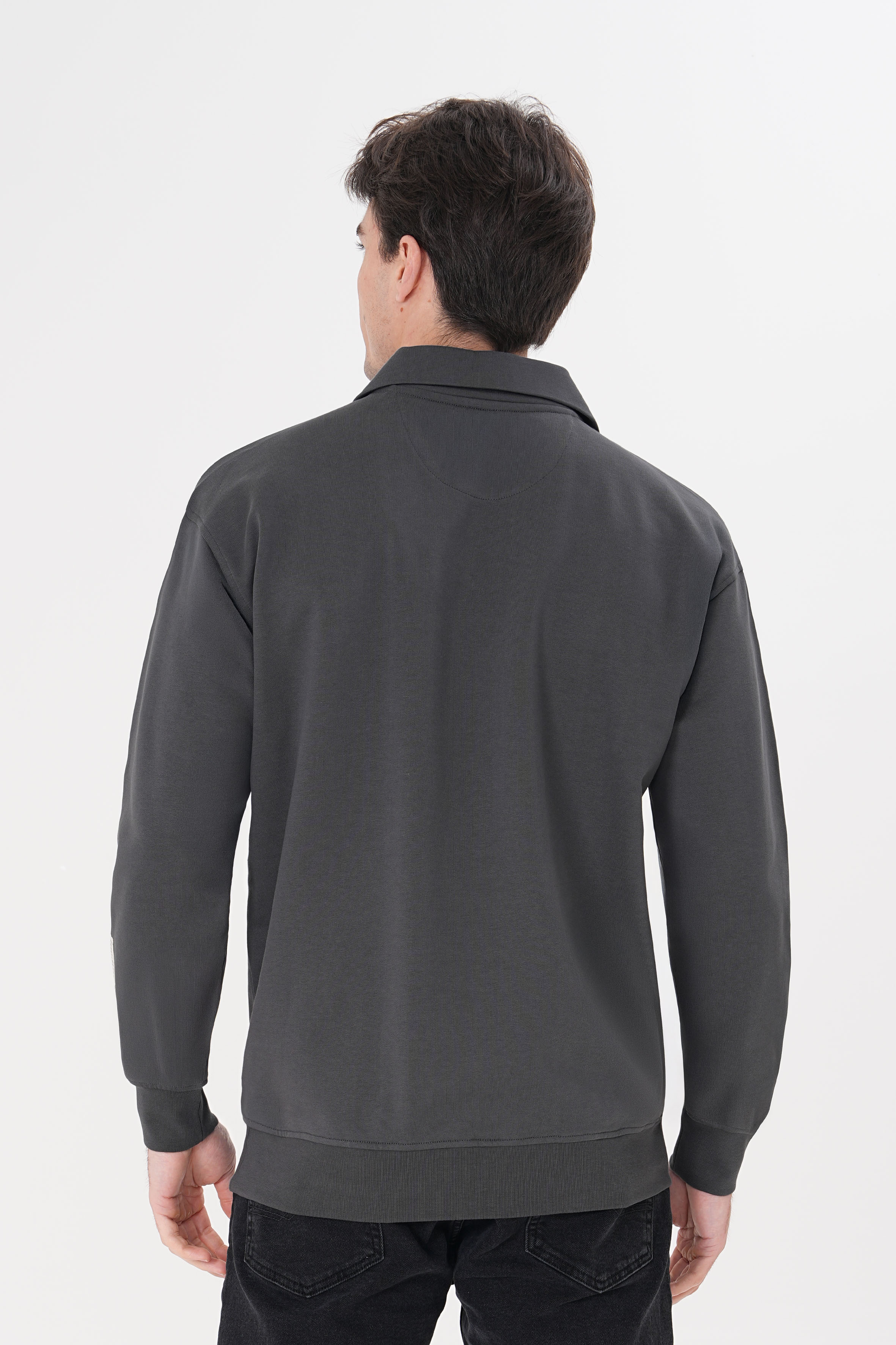 Antrasit pamuklu erkek polo yaka sweatshirt #Renk_Antrasit