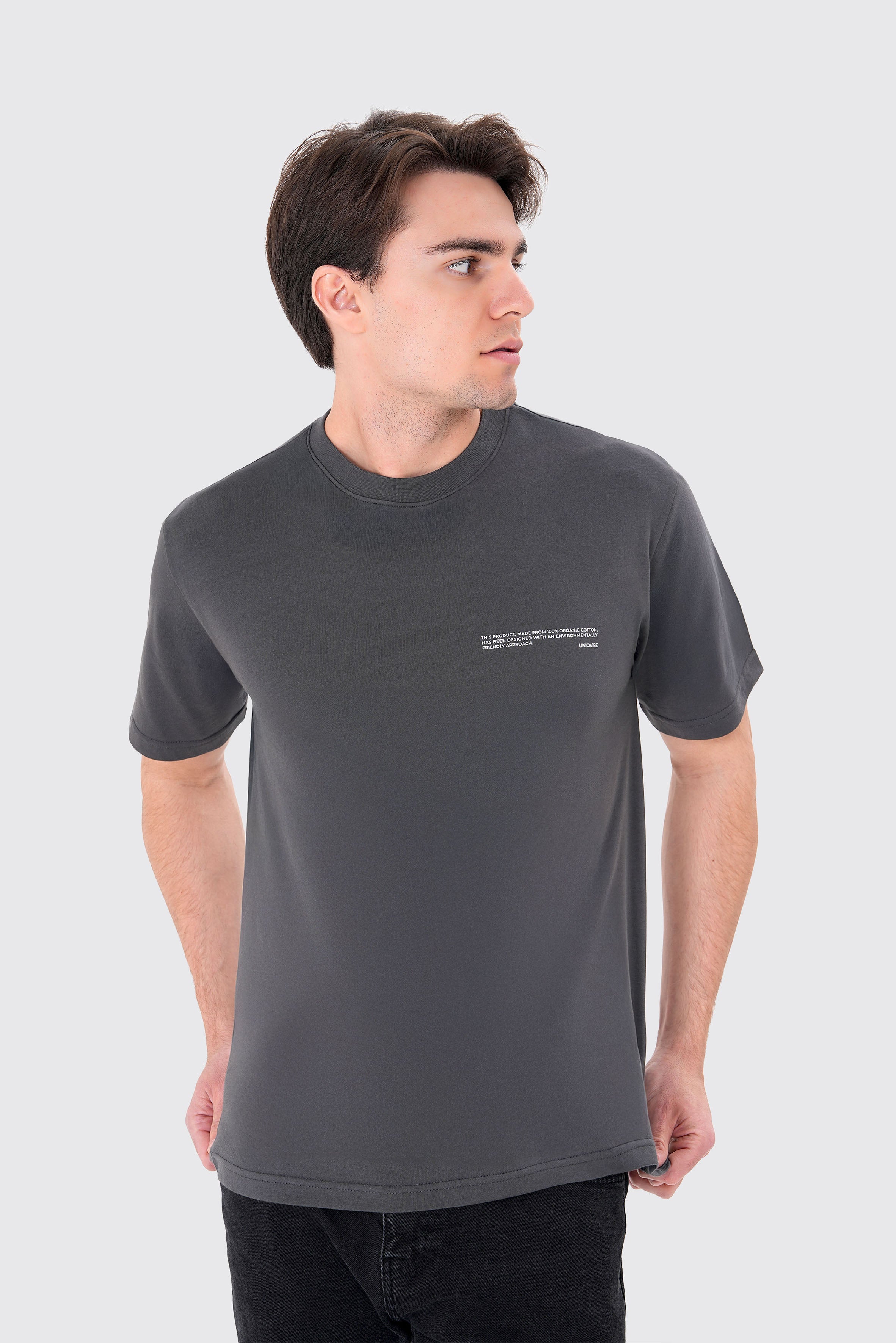 2 Parçalı Antrasit Baskılı Tişört ve Jogger Set
