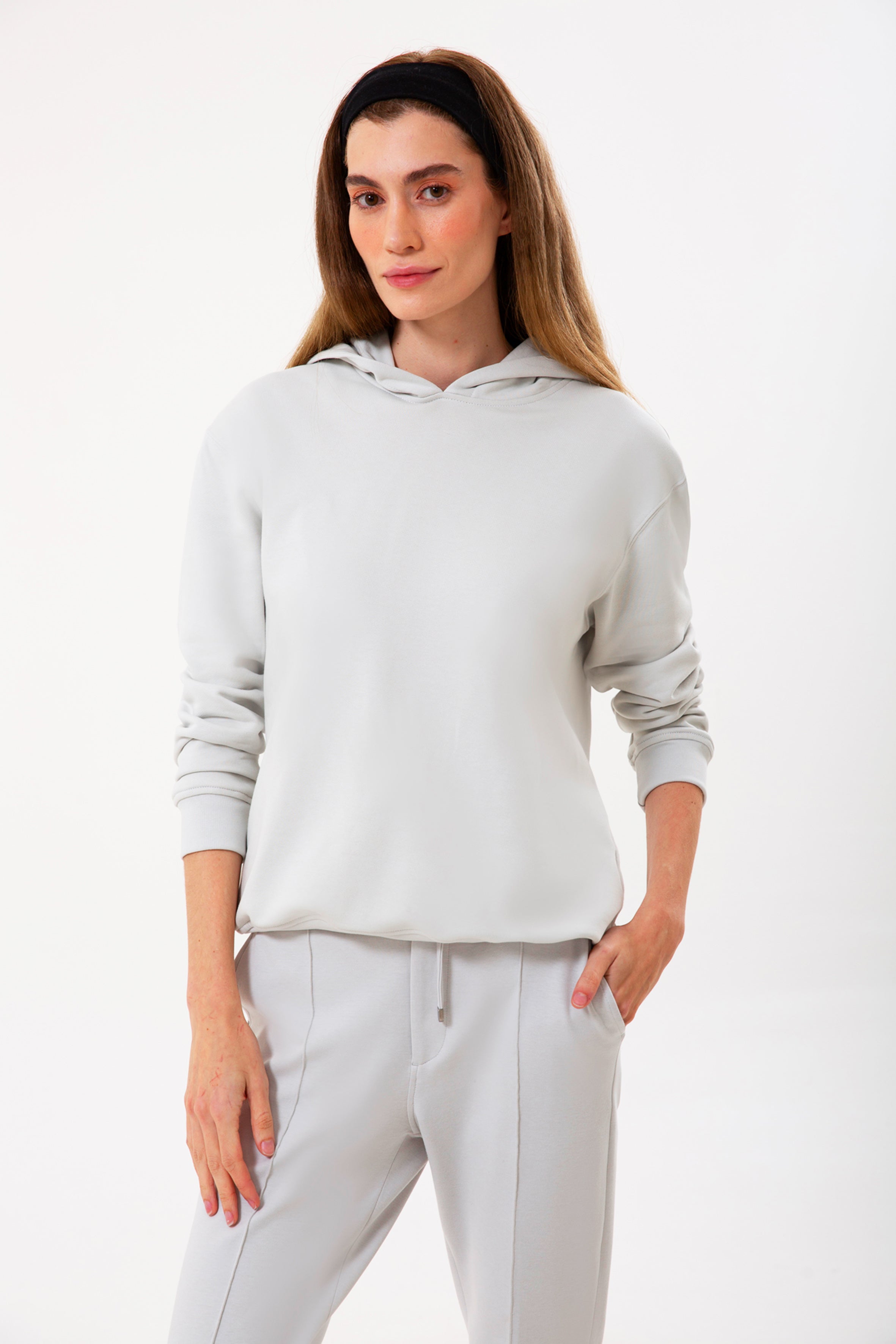 Taş pamuklu kadın kapüşonlu hoodie #Renk_Taş