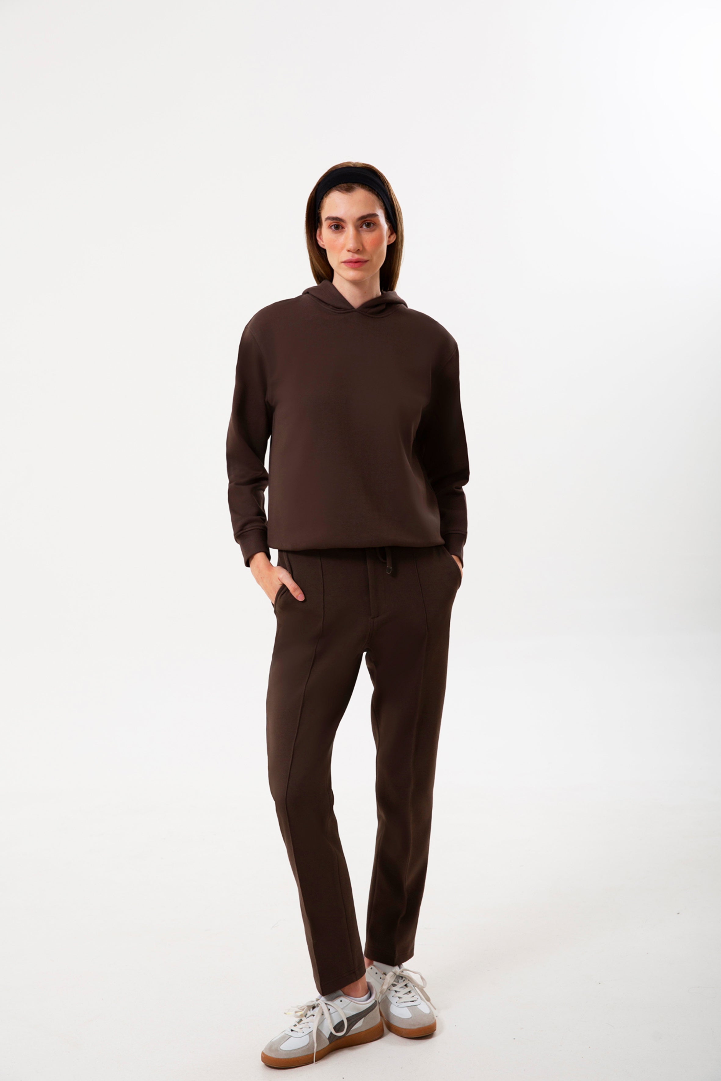 Kahverengi pamuklu kadın kapüşonlu hoodie #Renk_Kahverengi