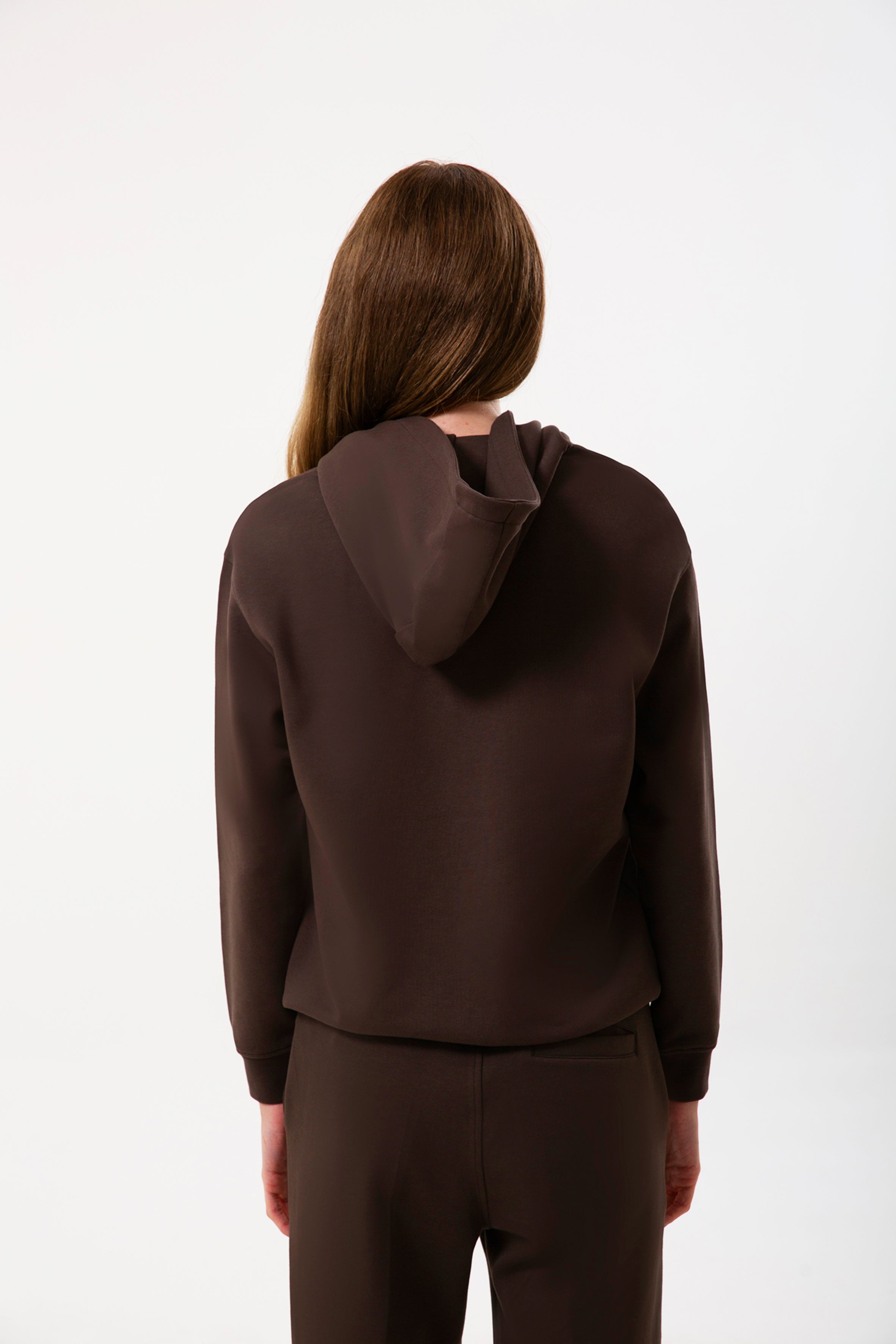 Kahverengi pamuklu kadın kapüşonlu hoodie #Renk_Kahverengi
