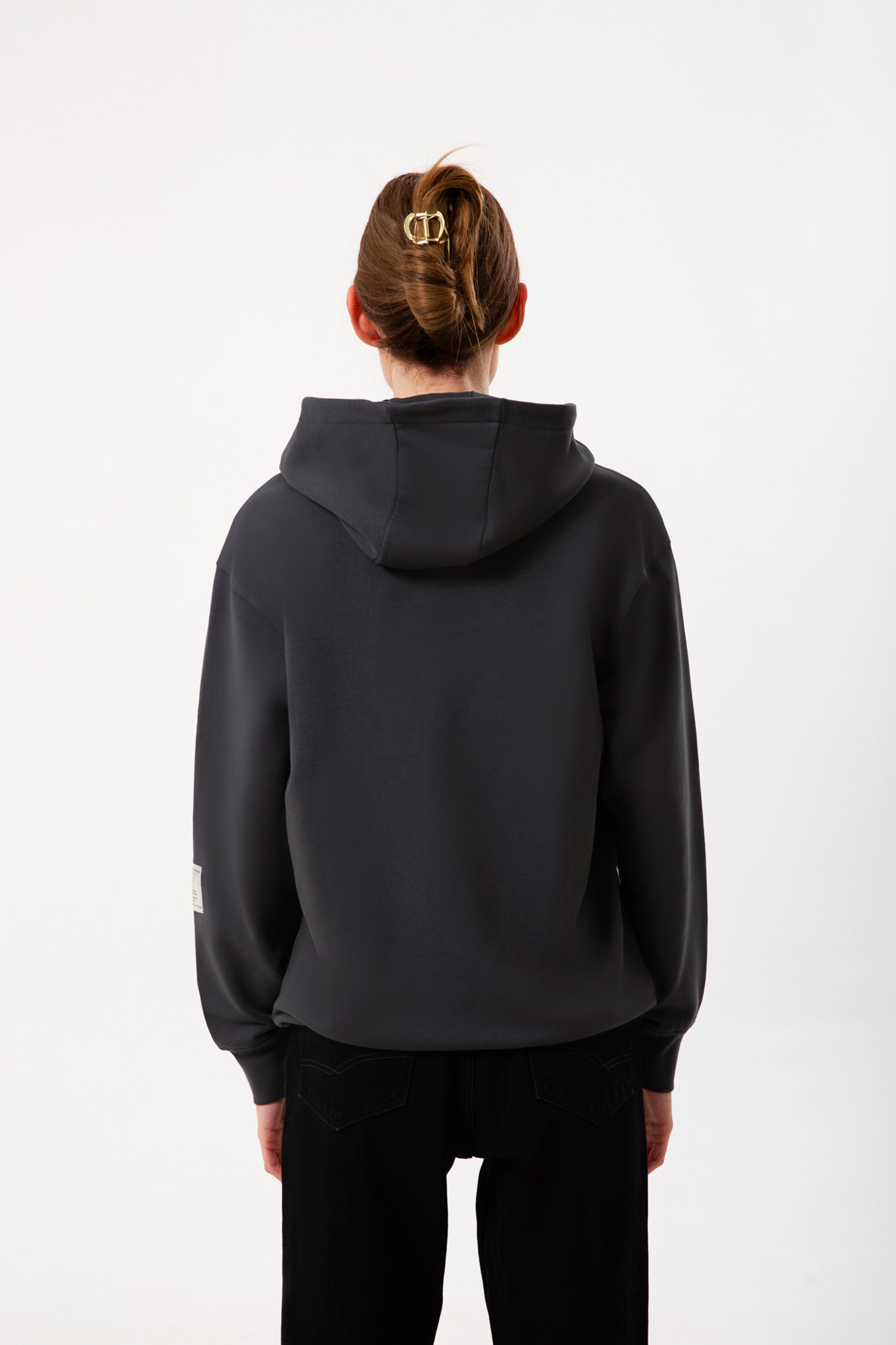 Antrasit  pamuklu kadın kapüşonlu hoodie #Renk_Antrasit