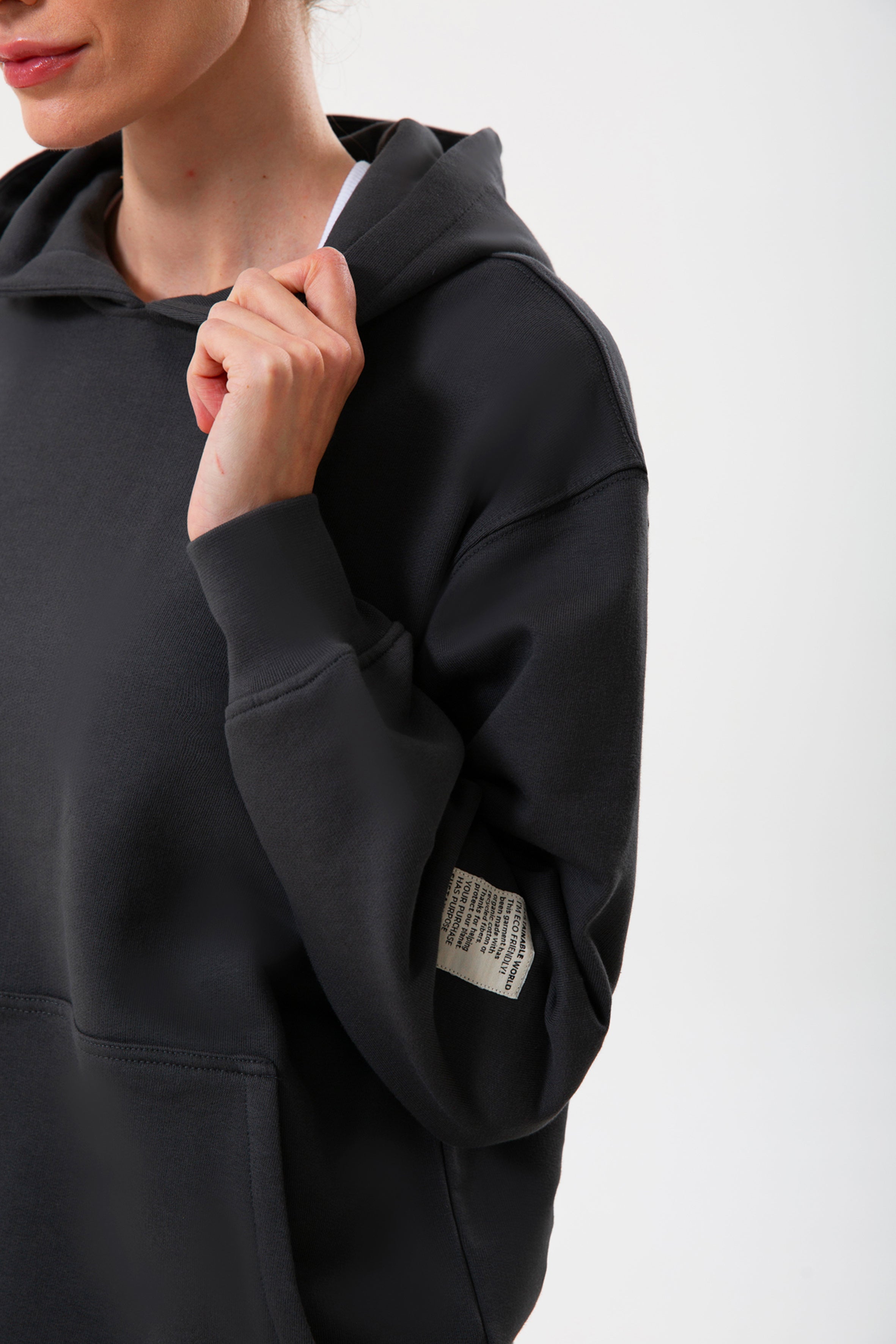 Antrasit  pamuklu kadın kapüşonlu hoodie #Renk_Antrasit