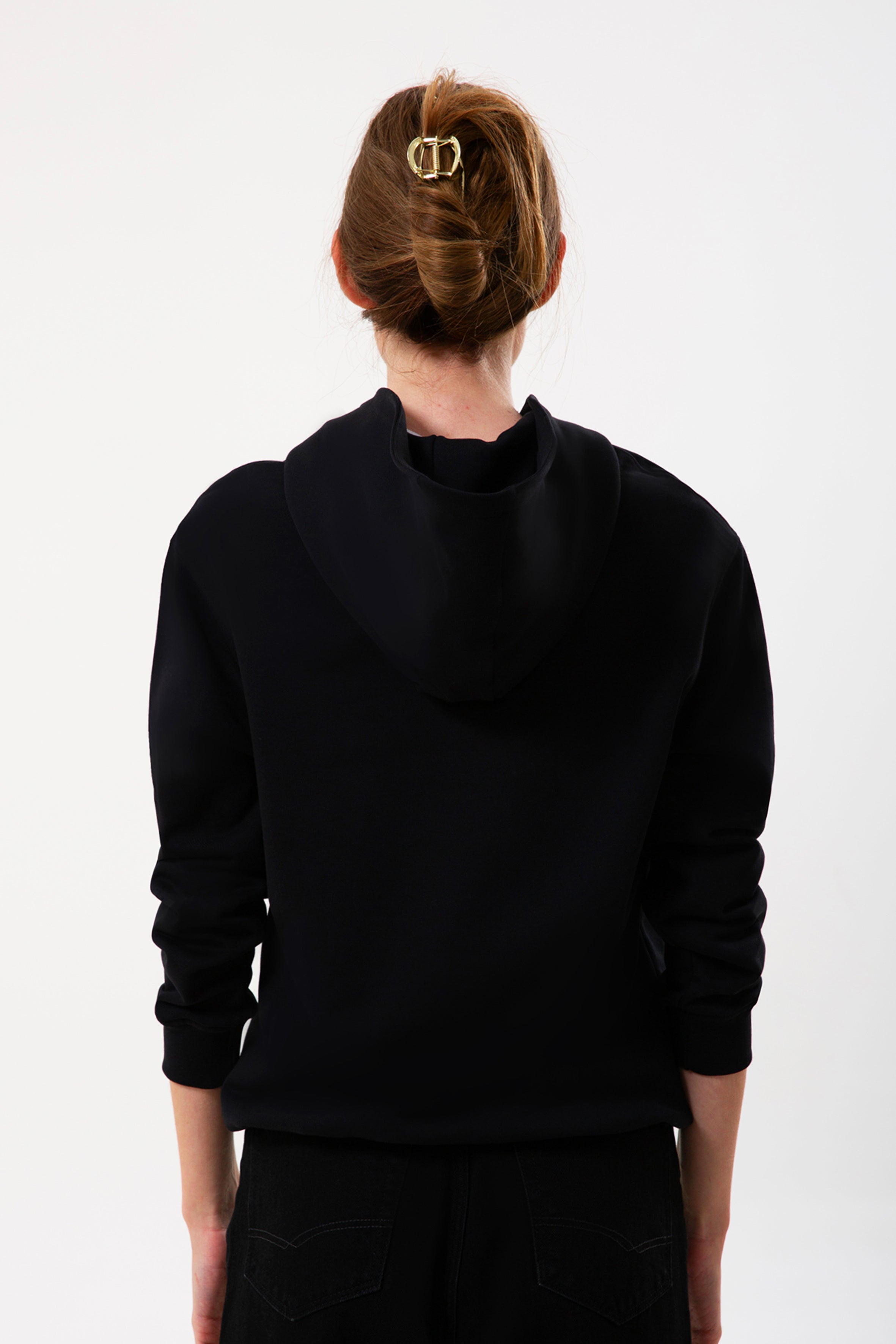 Siyah pamuklu kadın kapüşonlu hoodie #Renk_Siyah