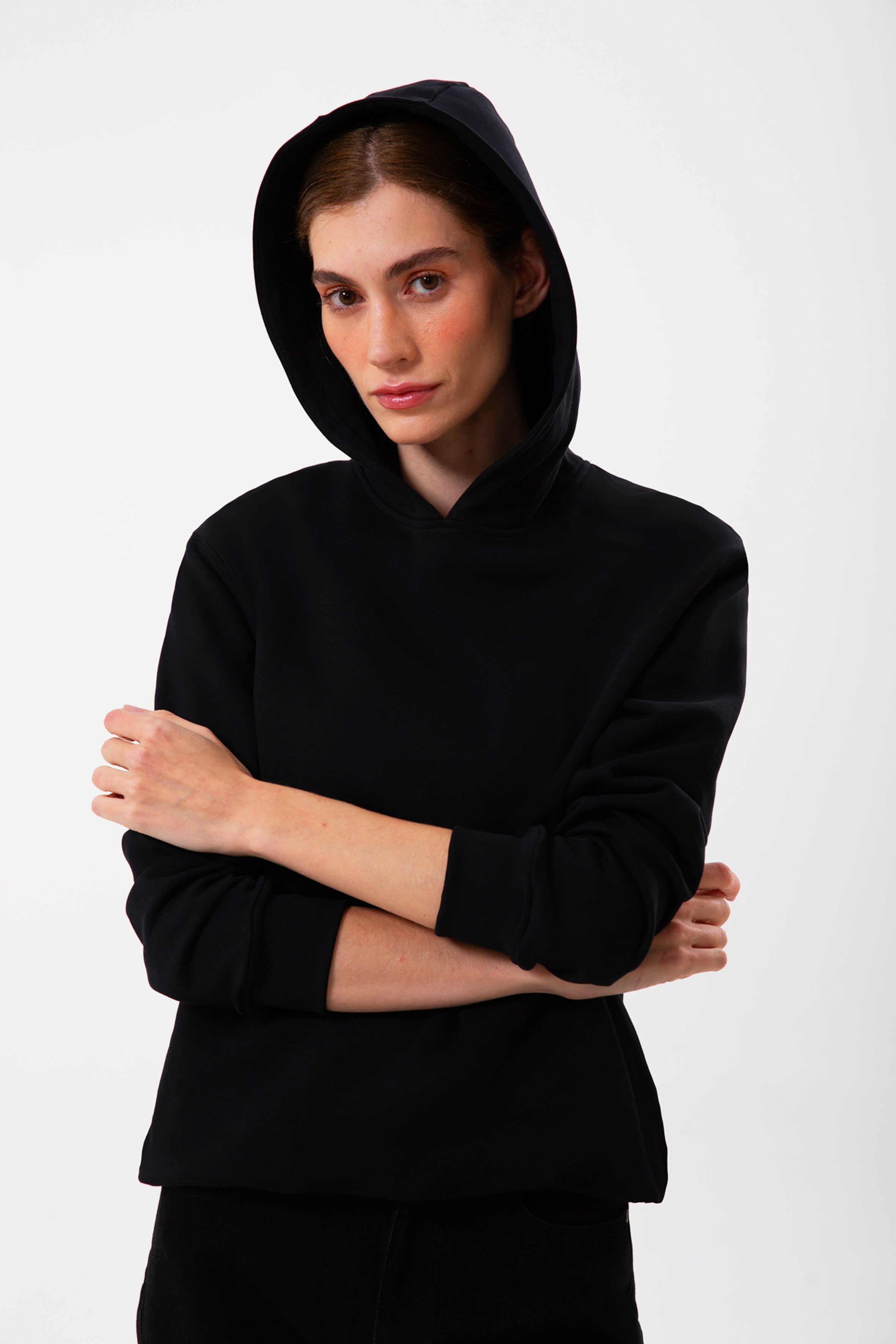 Siyah pamuklu kadın kapüşonlu hoodie #Renk_Siyah