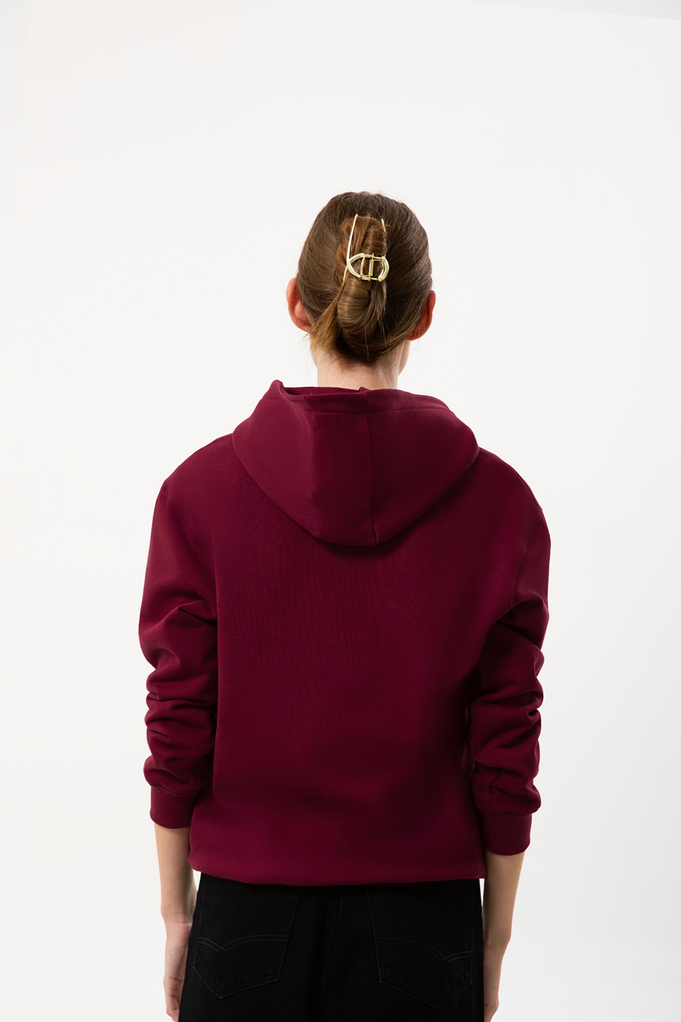 Bordo pamuklu kadın kapüşonlu hoodie #Renk_Bordo