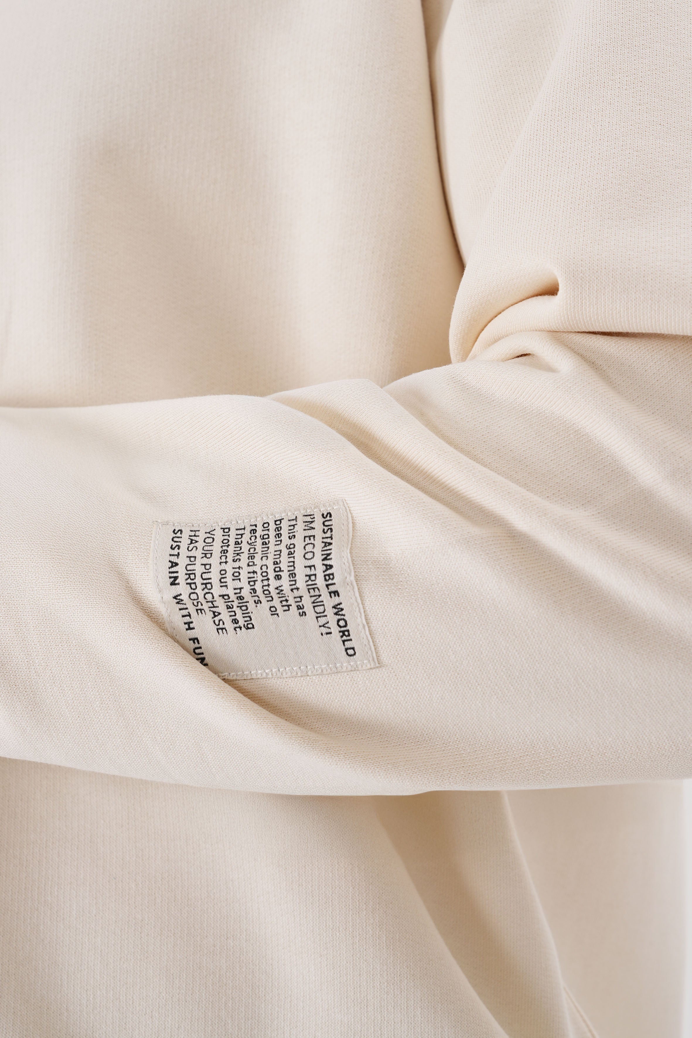 Krem %100 organik pamuklu erkek polo yaka sweatshirt #Renk_Krem