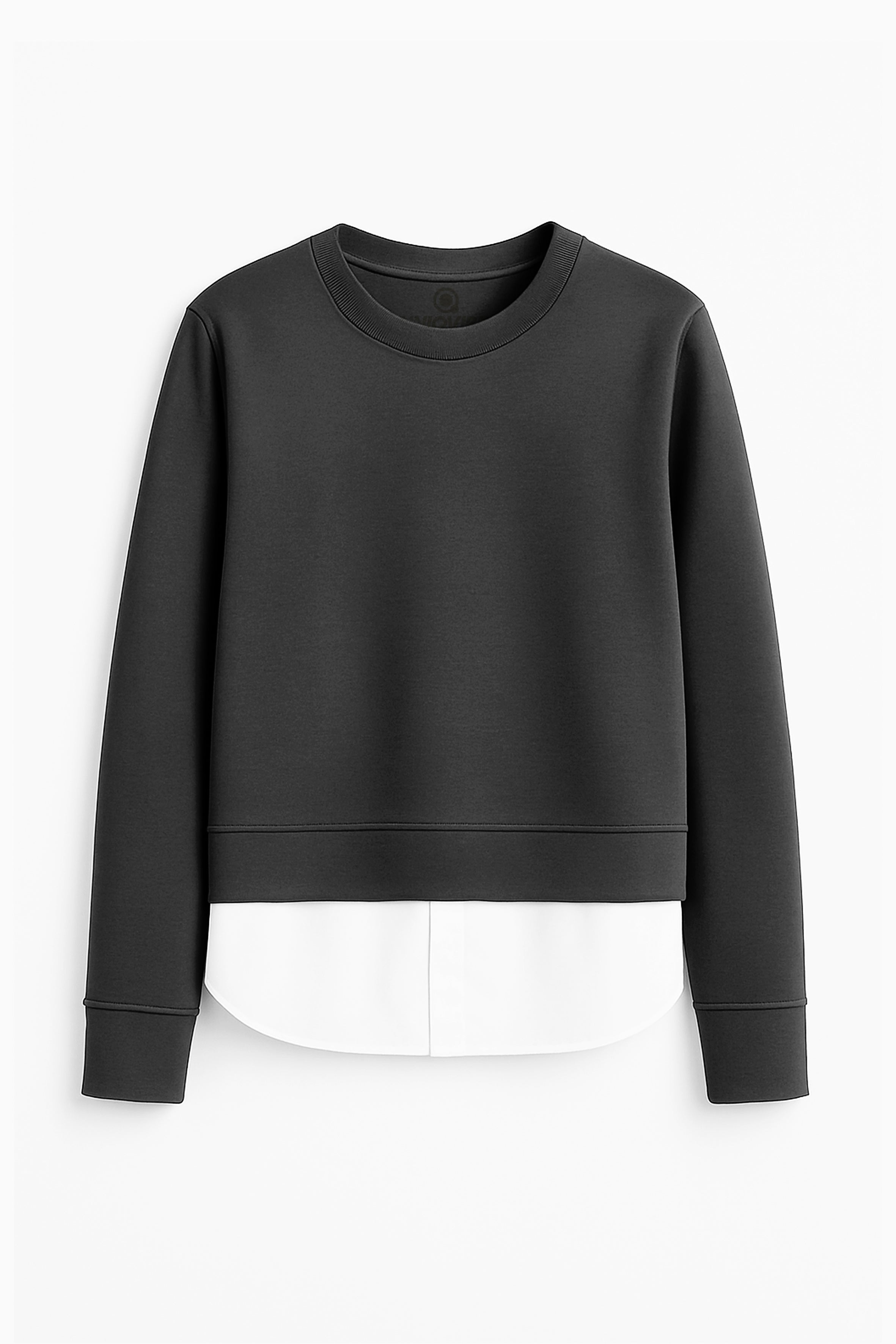 Organik Pamuklu Garnili Kadın Siyah Uzun Kollu Sweatshirt