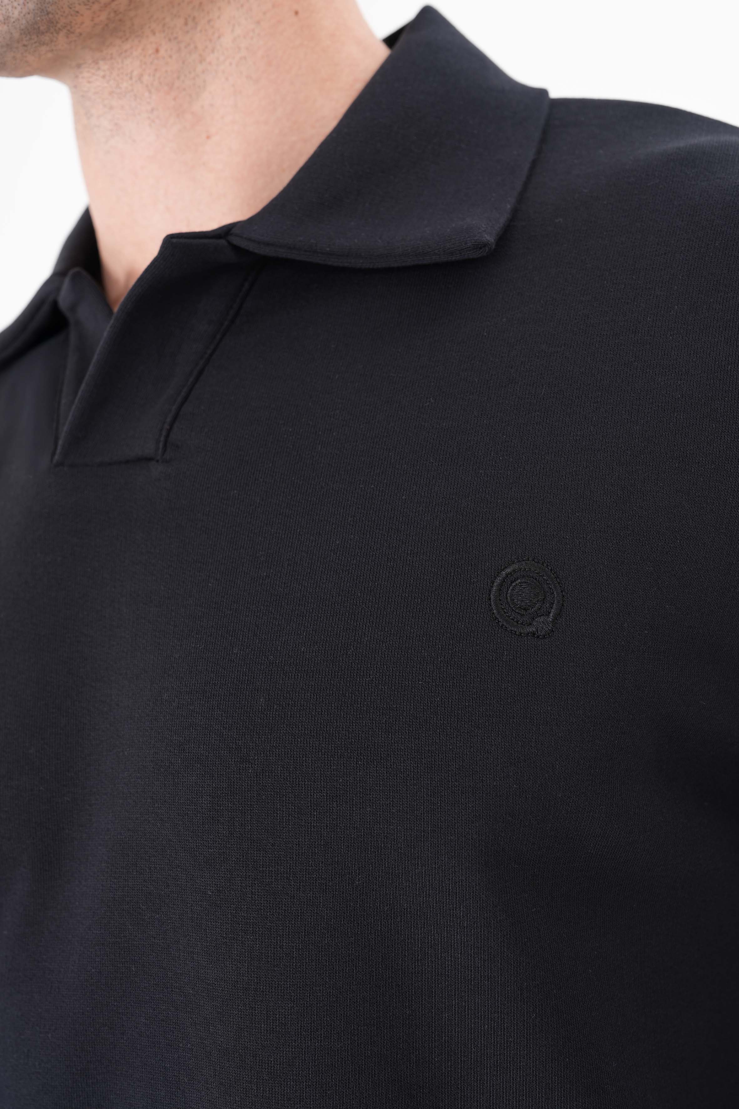 Siyah pamuklu erkek polo yaka sweatshirt #Renk_Siyah