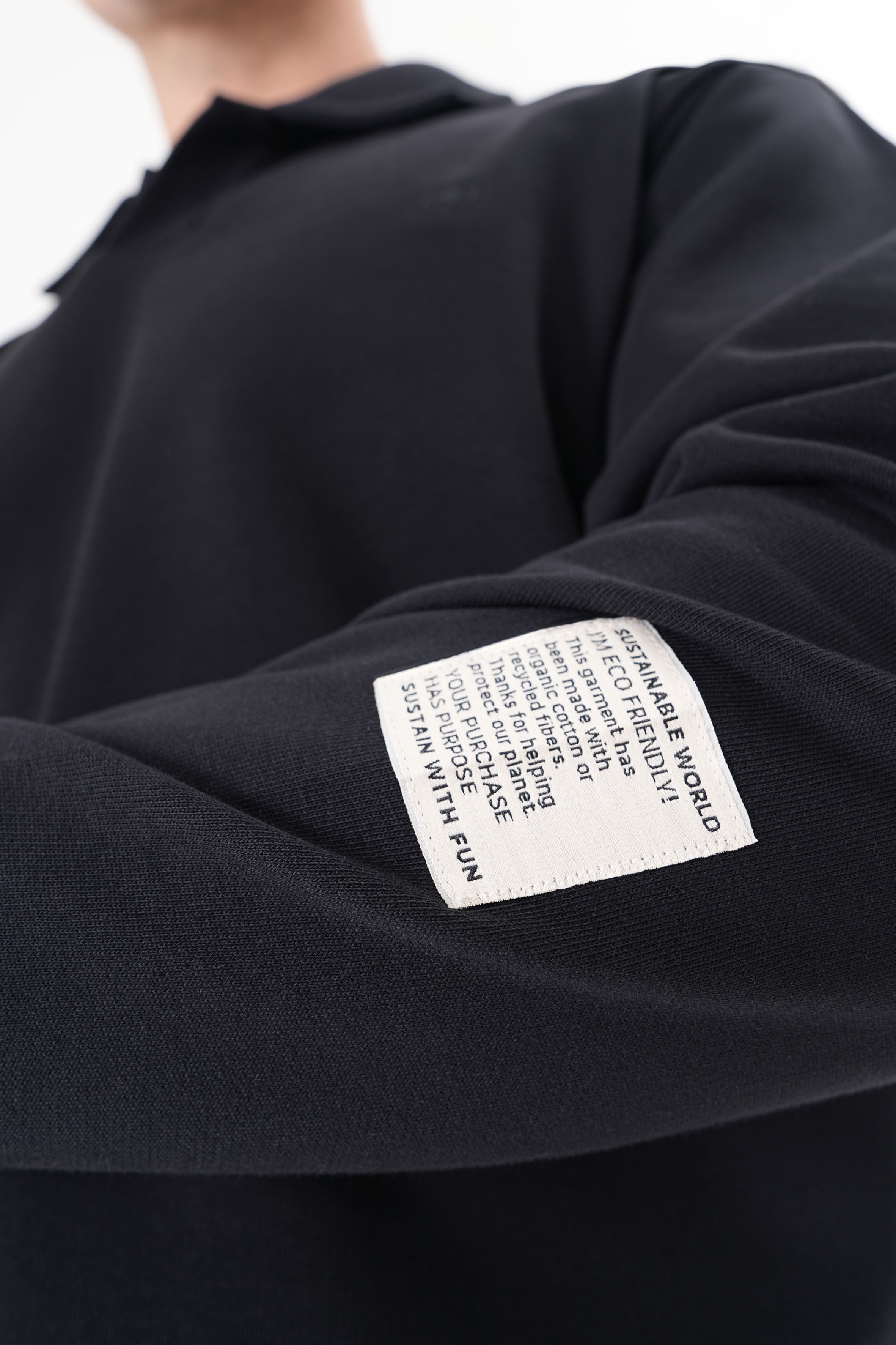 Siyah pamuklu erkek polo yaka sweatshirt #Renk_Siyah