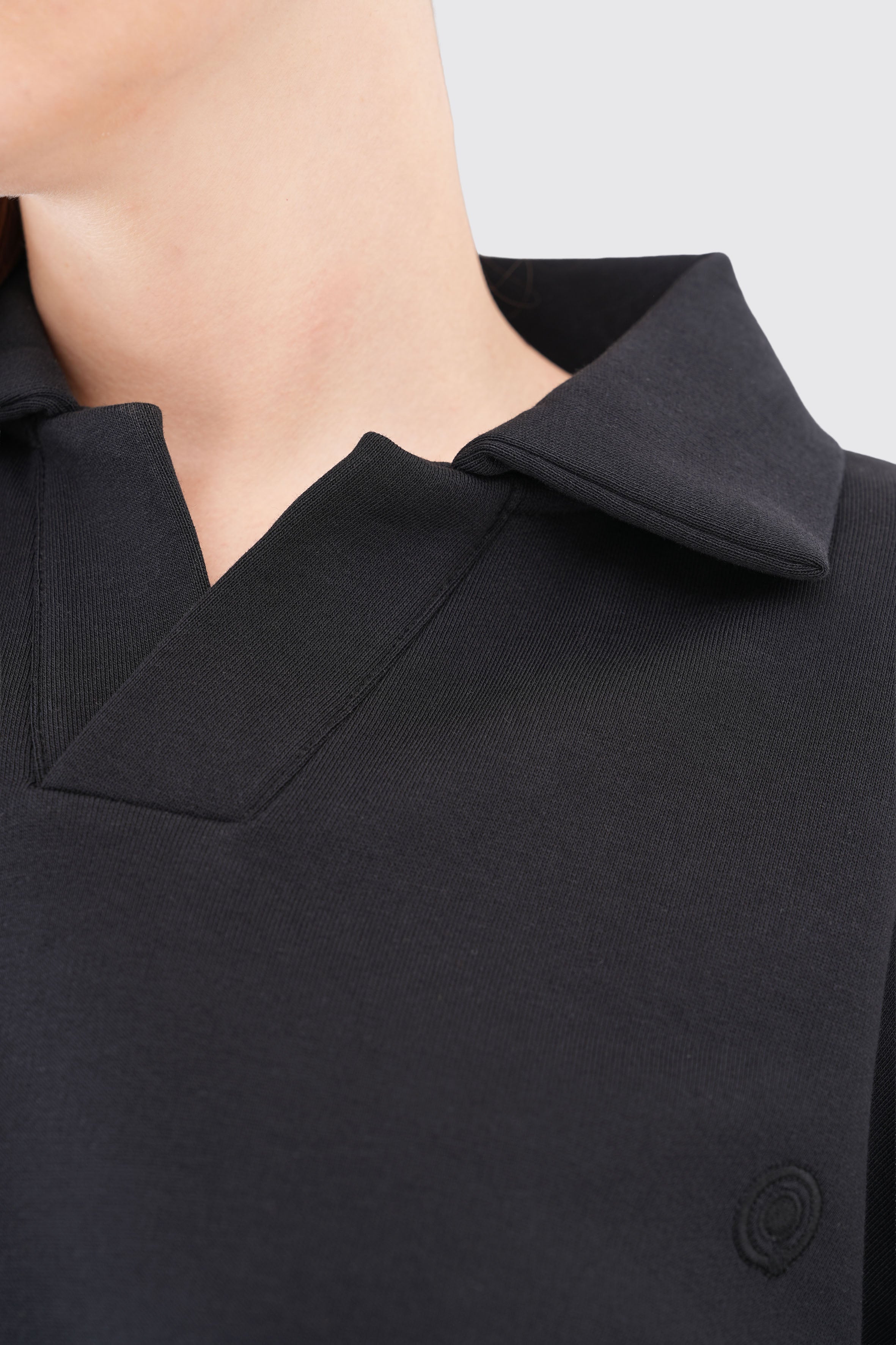 Siyah pamuklu kadın polo yaka sweatshirt #Renk_Siyah