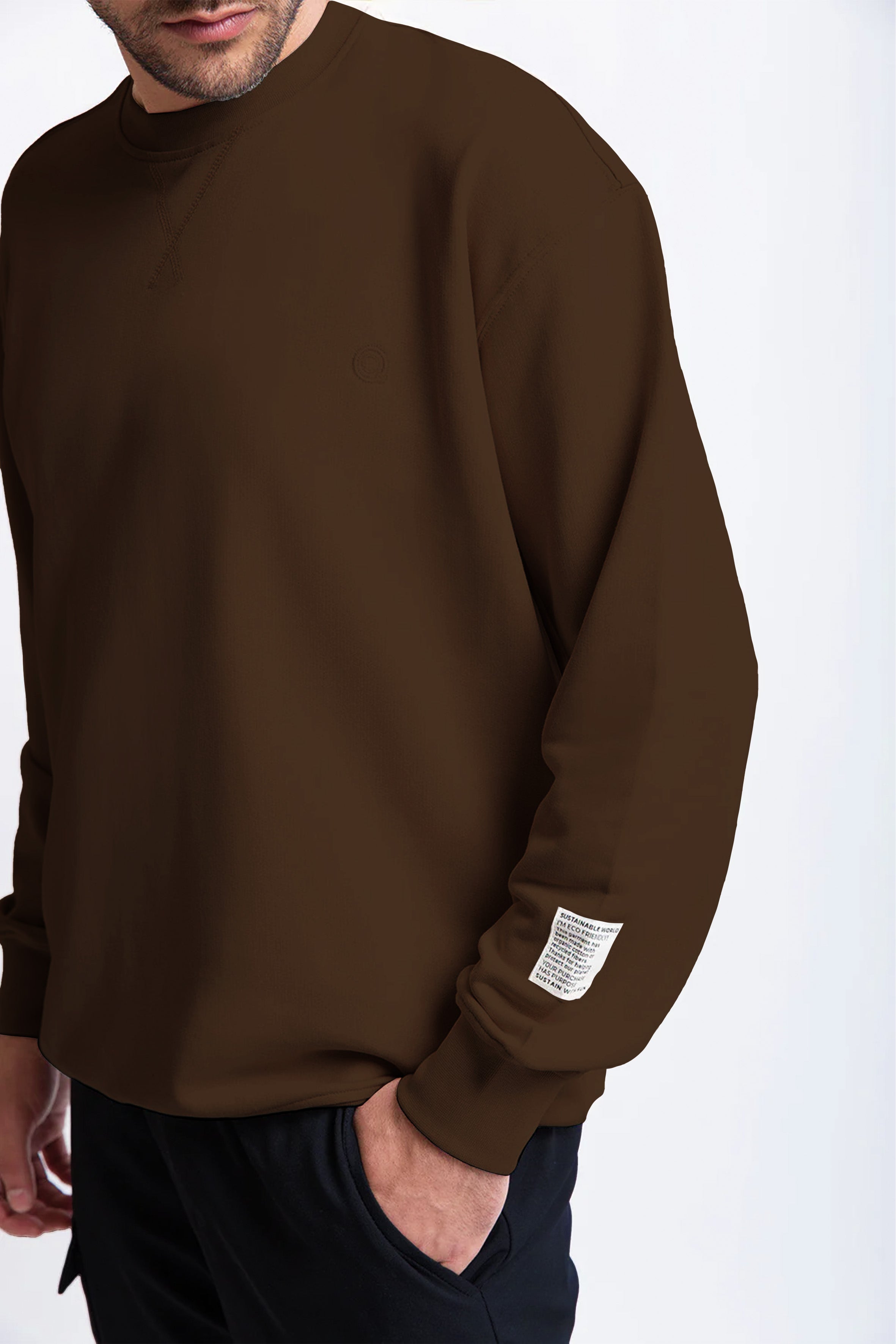 Kahverengi pamuklu erkek regular sweatshirt #Renk_Kahverengi