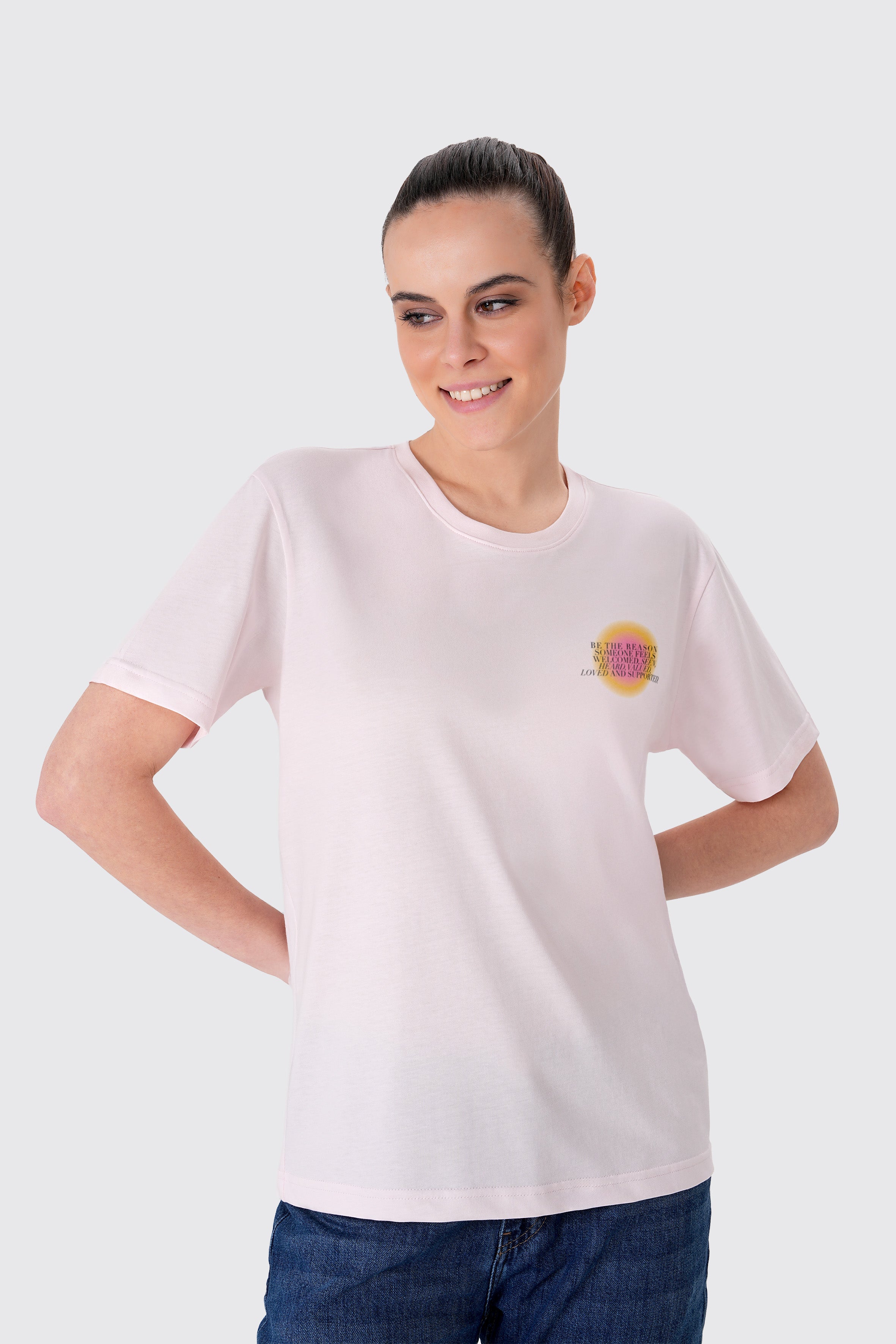 Kadın Baskılı 3'lü Tişört Set; Siyah, Beyaz, Pembe