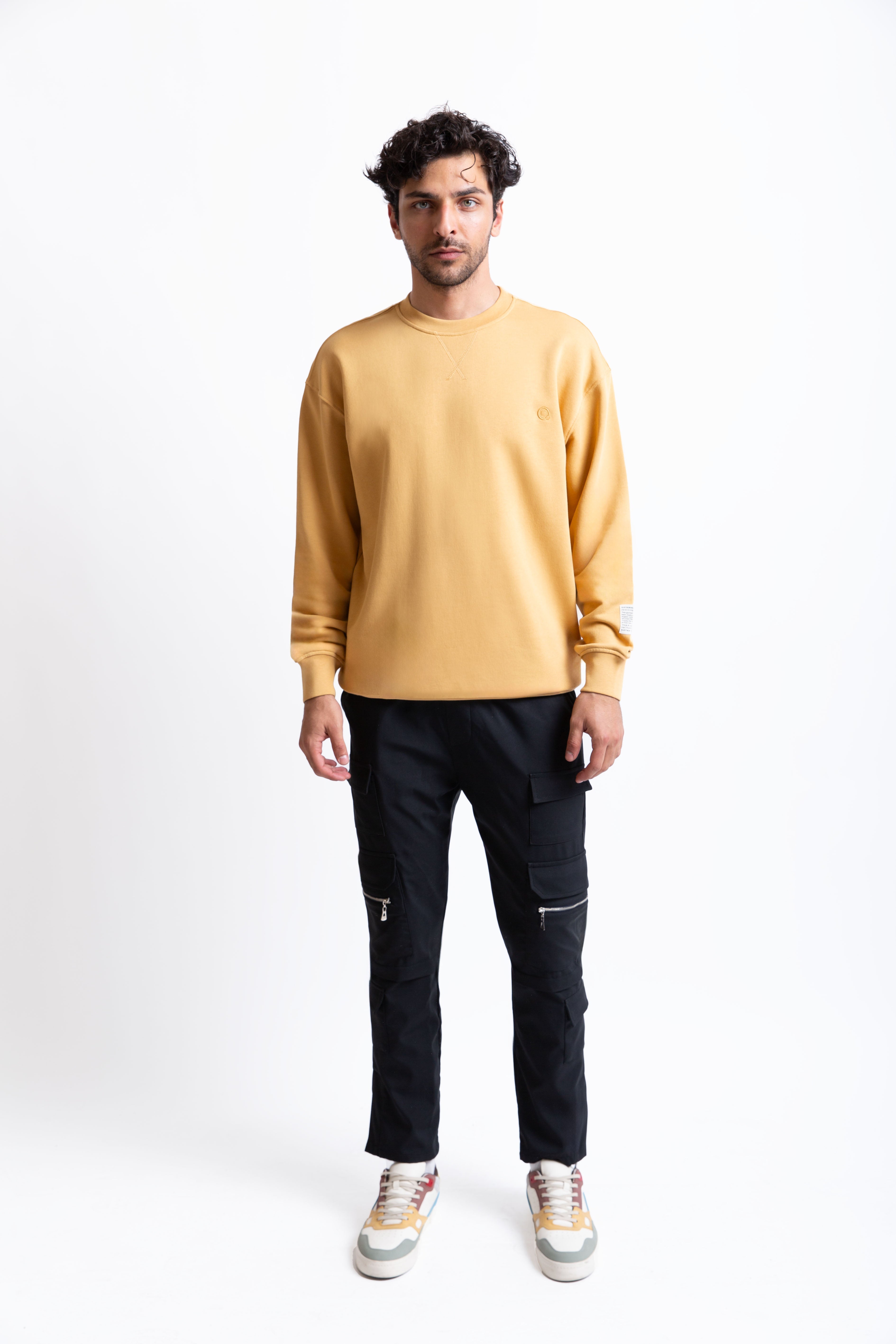 Hardal pamuklu erkek regular sweatshirt #Renk_Hardal