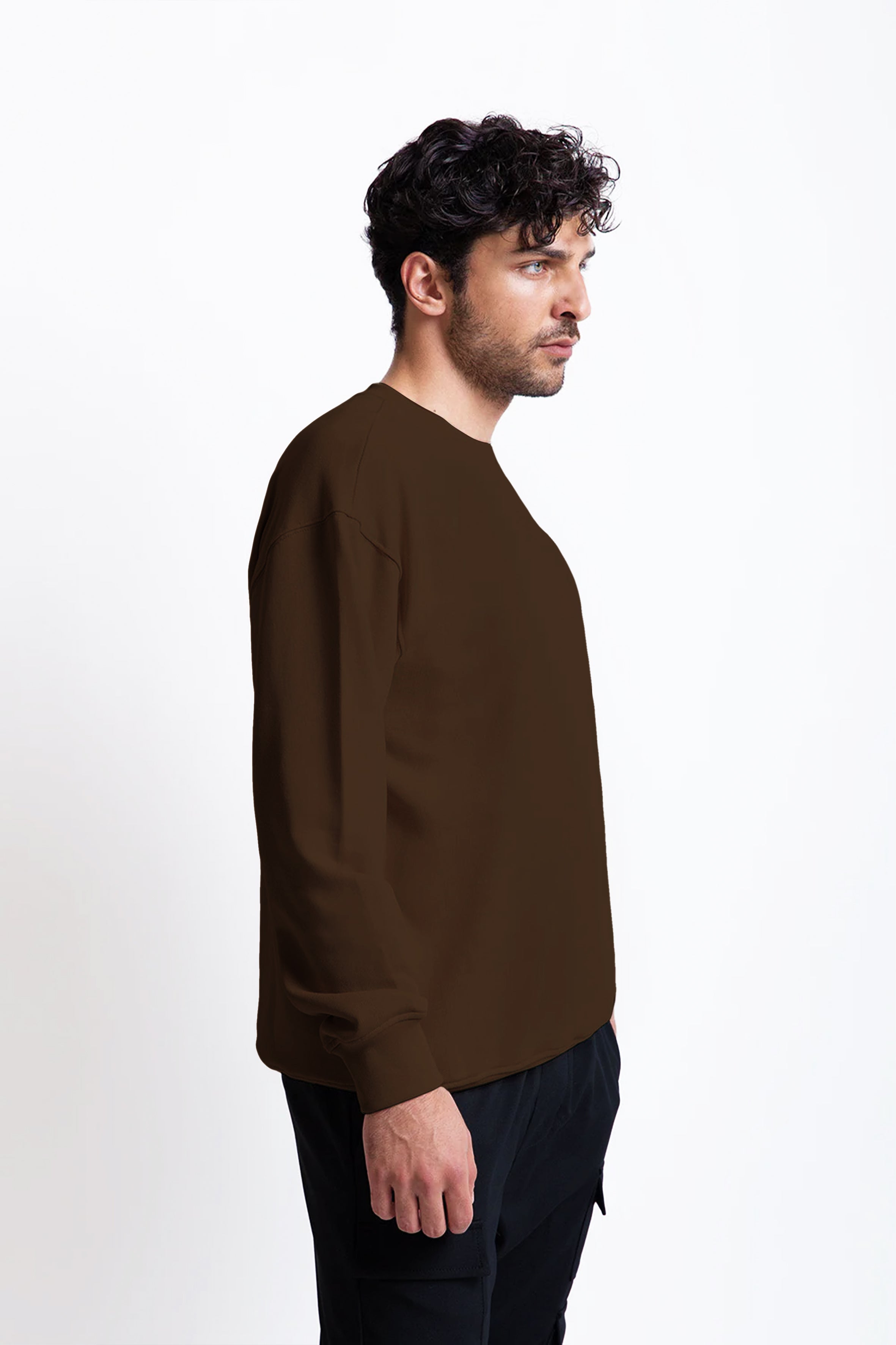 Kahverengi pamuklu erkek regular sweatshirt #Renk_Kahverengi