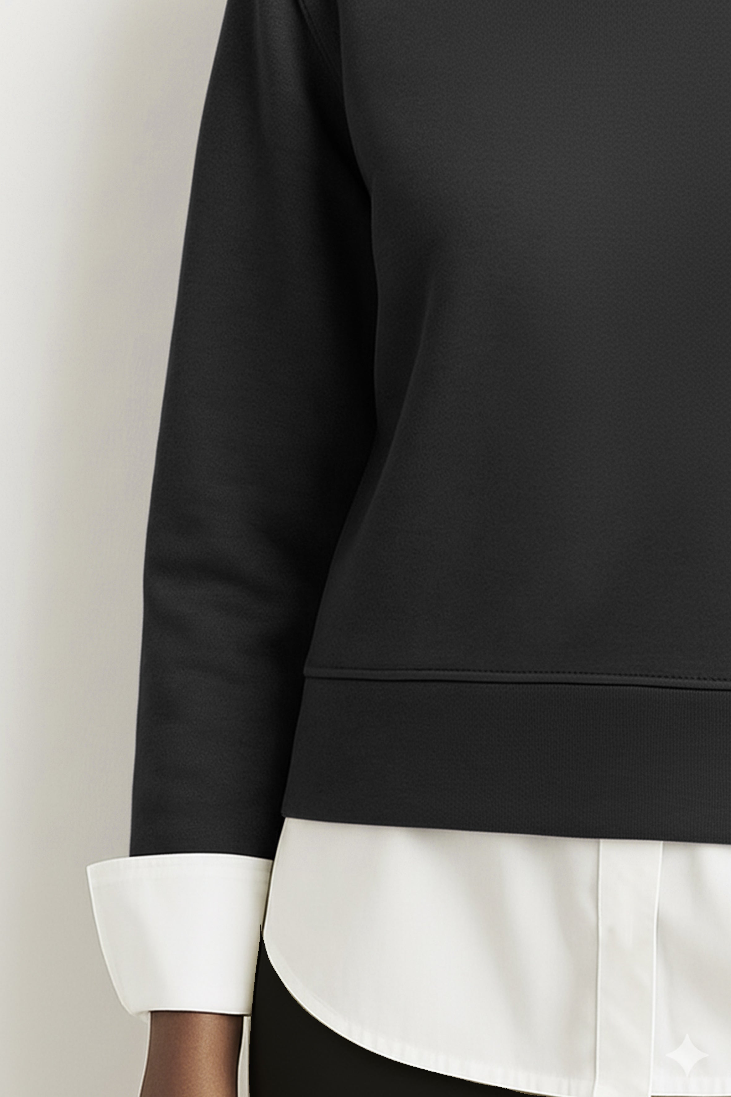 Organik Pamuklu Garnili Kadın Siyah Uzun Kollu Sweatshirt