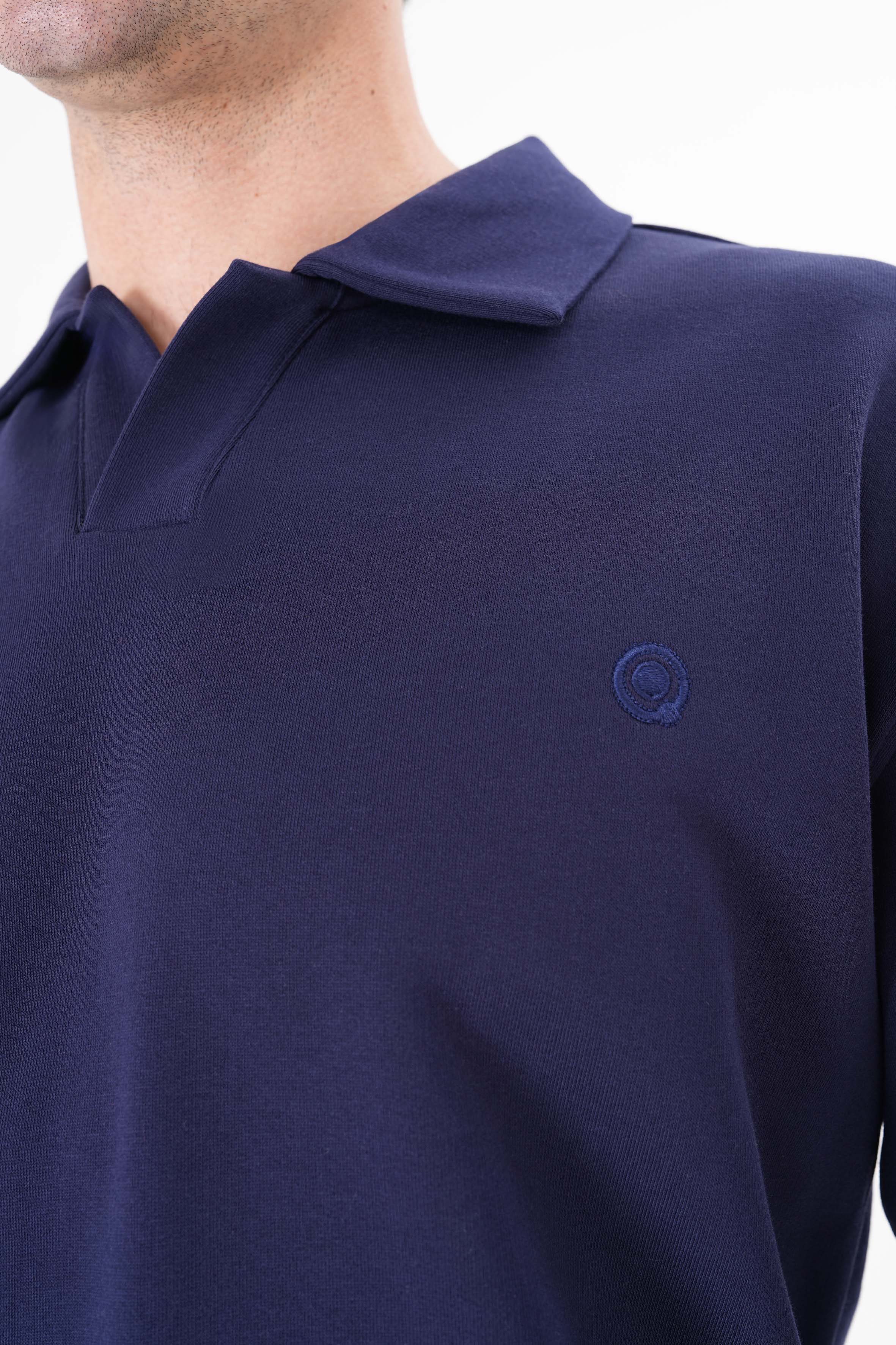 Lacivert pamuklu erkek polo yaka sweatshirt #Renk_Lacivert