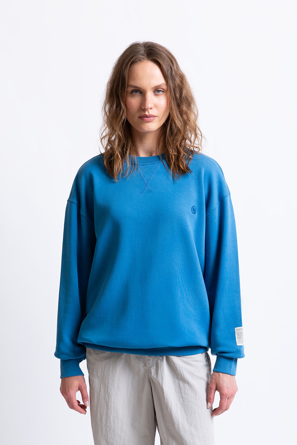 Saks Mavisi pamuklu kadın regular sweatshirt #Renk_Saks Mavisi