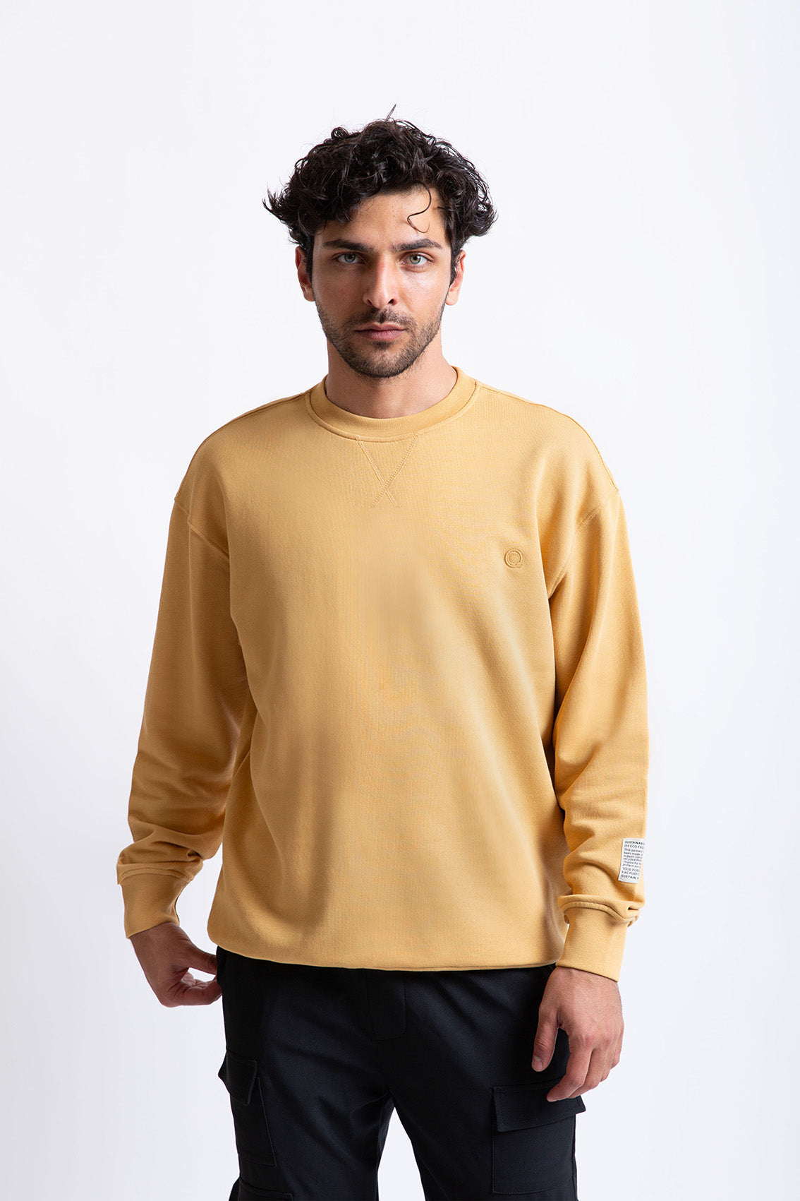 Hardal pamuklu erkek regular sweatshirt #Renk_Hardal