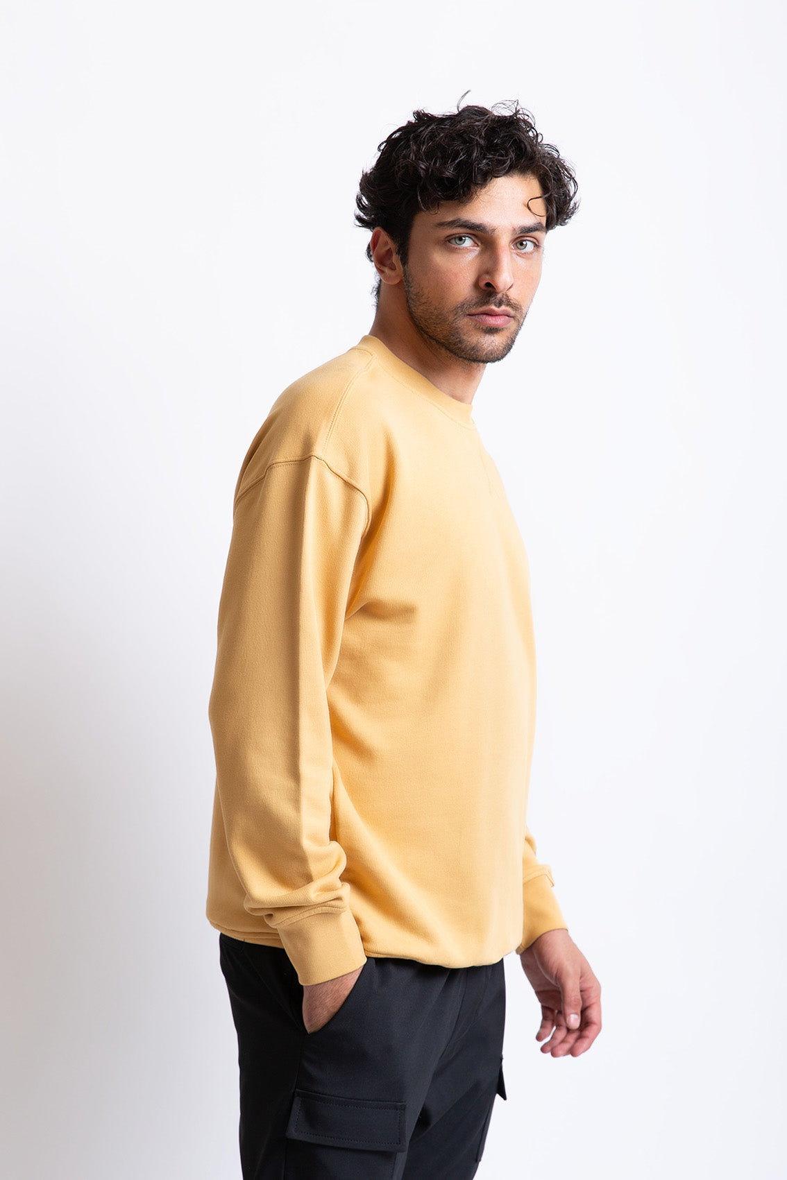 Hardal pamuklu erkek regular sweatshirt #Renk_Hardal