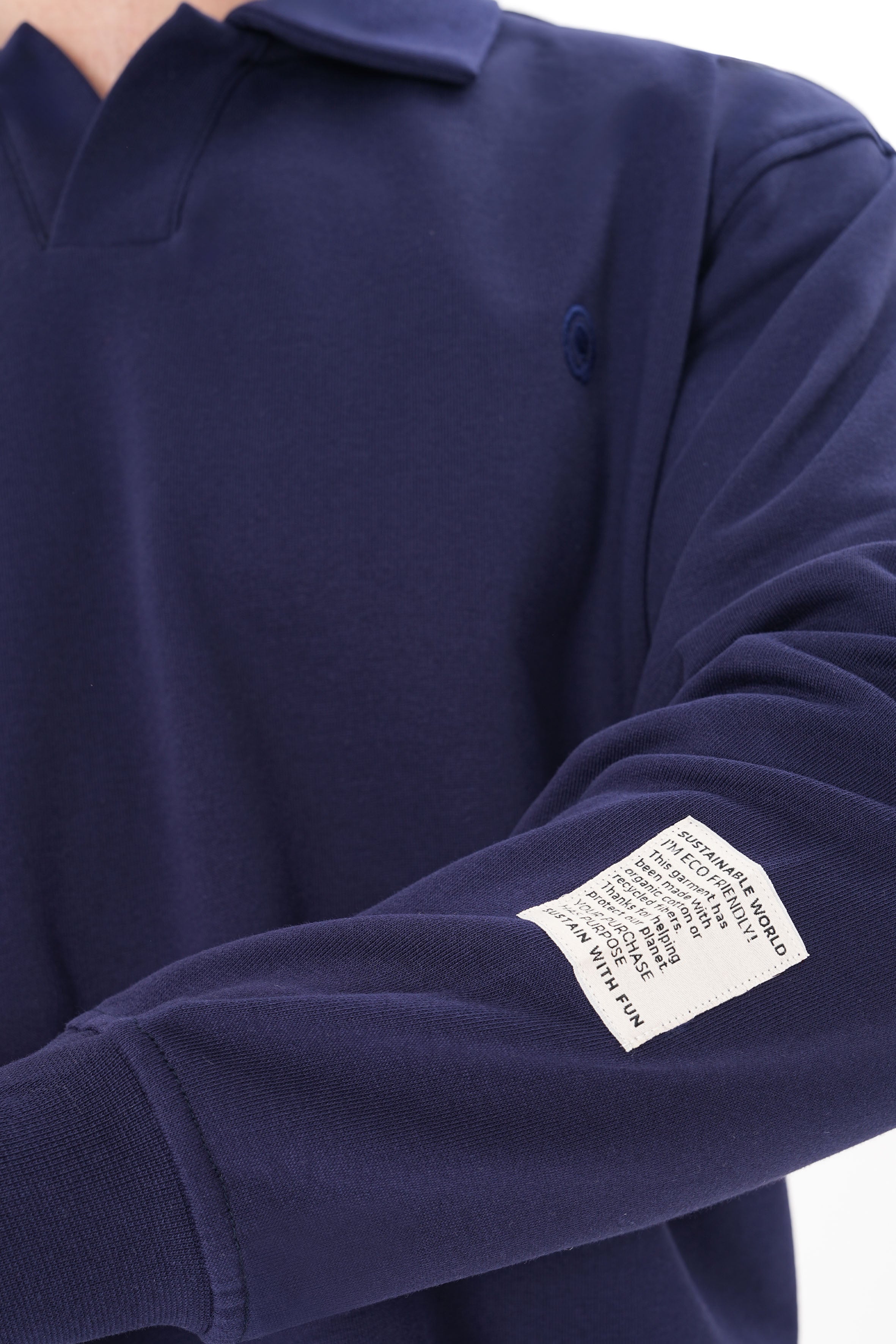Lacivert pamuklu erkek polo yaka sweatshirt #Renk_Lacivert
