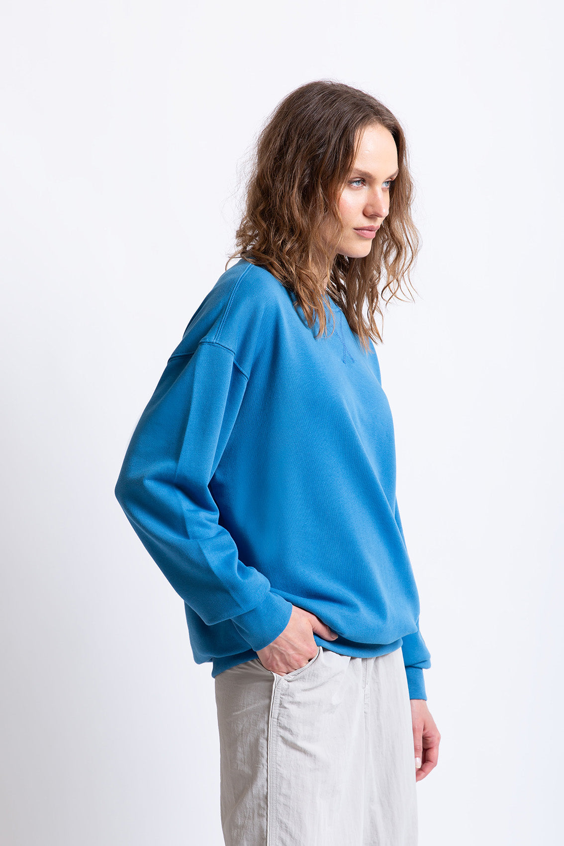 Saks Mavisi pamuklu kadın regular sweatshirt #Renk_Saks Mavisi