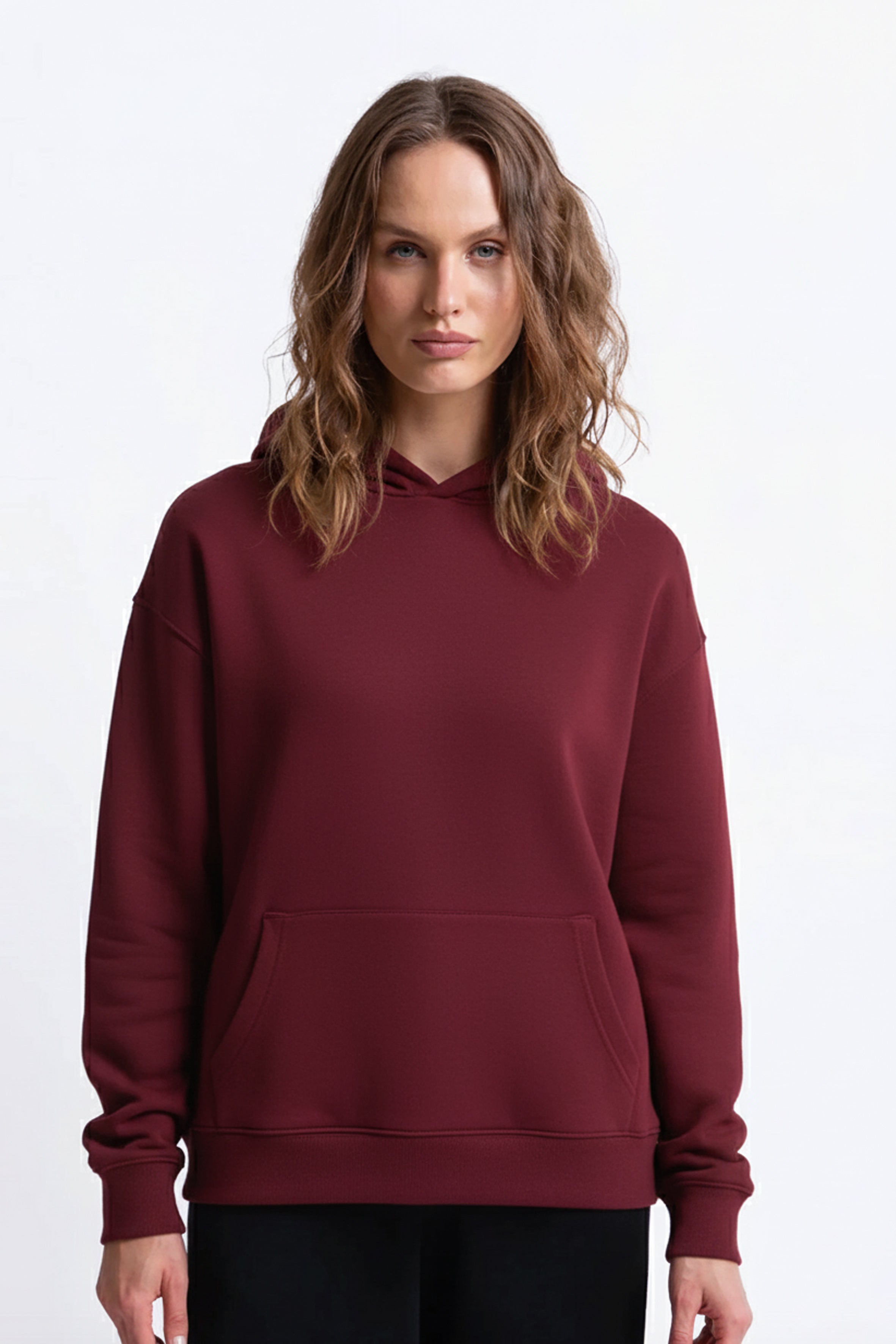 Kapüşonlu Organik Pamuklu Kadın Bordo Hoodie