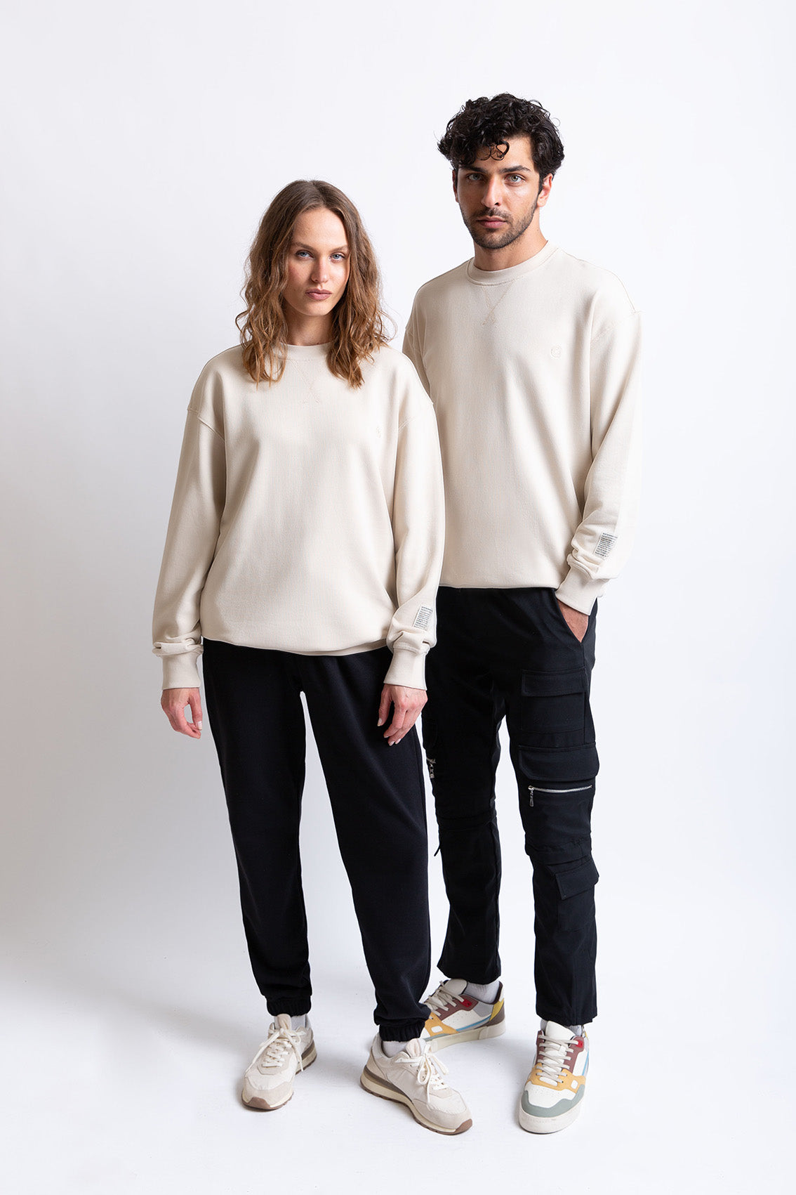 Krem pamuklu erkek regular sweatshirt #Renk_Krem