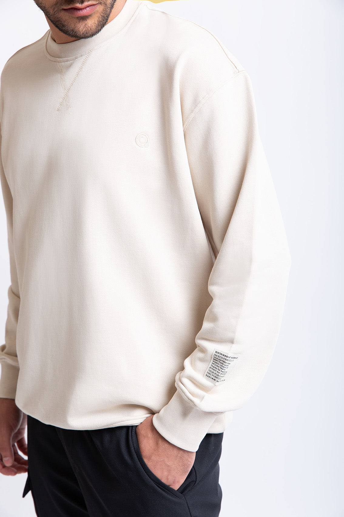 Krem pamuklu erkek regular sweatshirt #Renk_Krem