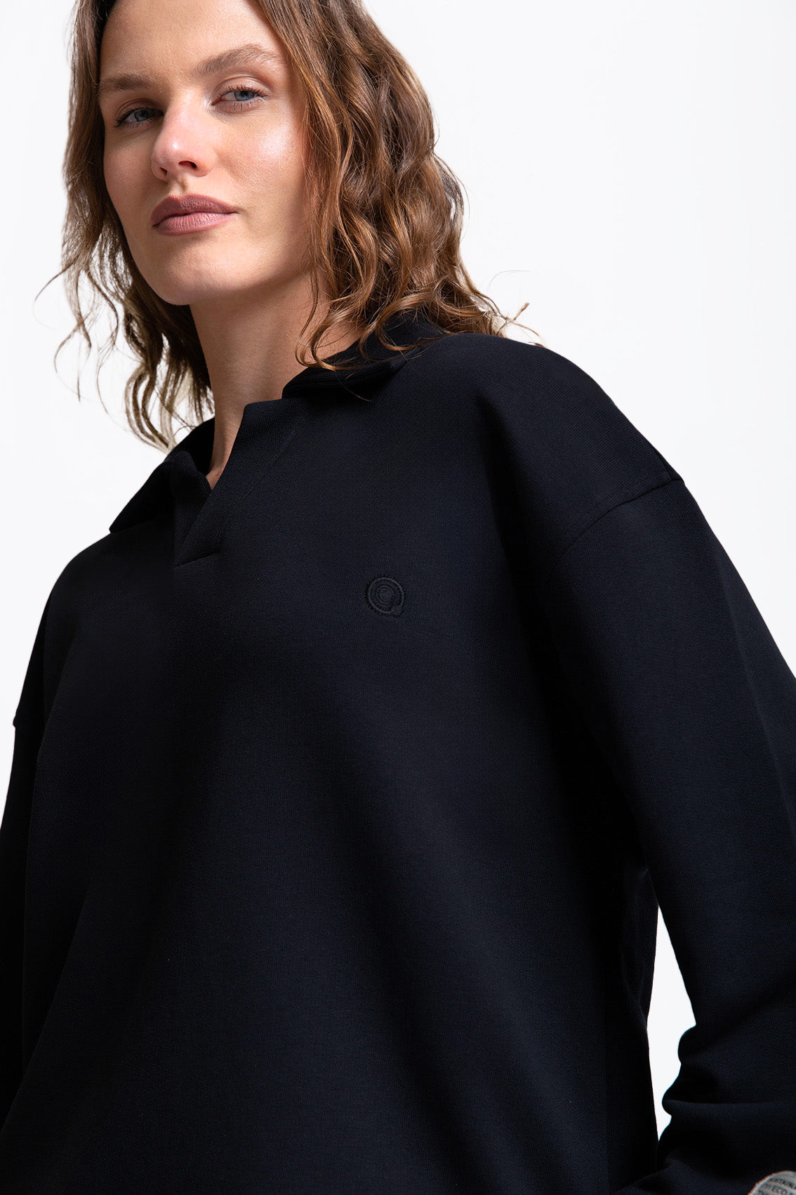 %100 organik pamuk kadın siyah renk polo yaka sweatshirt #Renk_Siyah