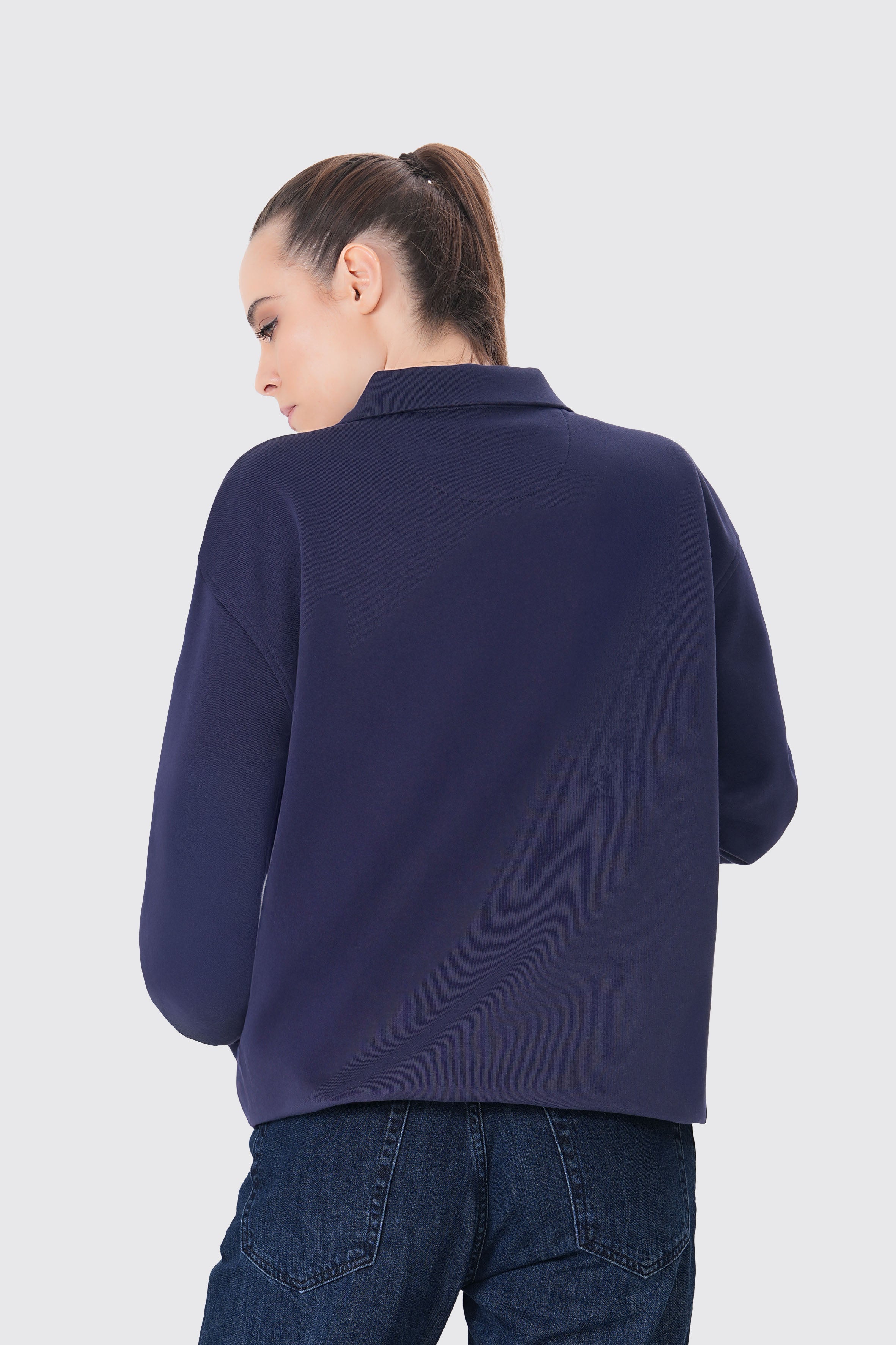 Lacivert pamuklu kadın polo yaka sweatshirt #Renk_Lacivert