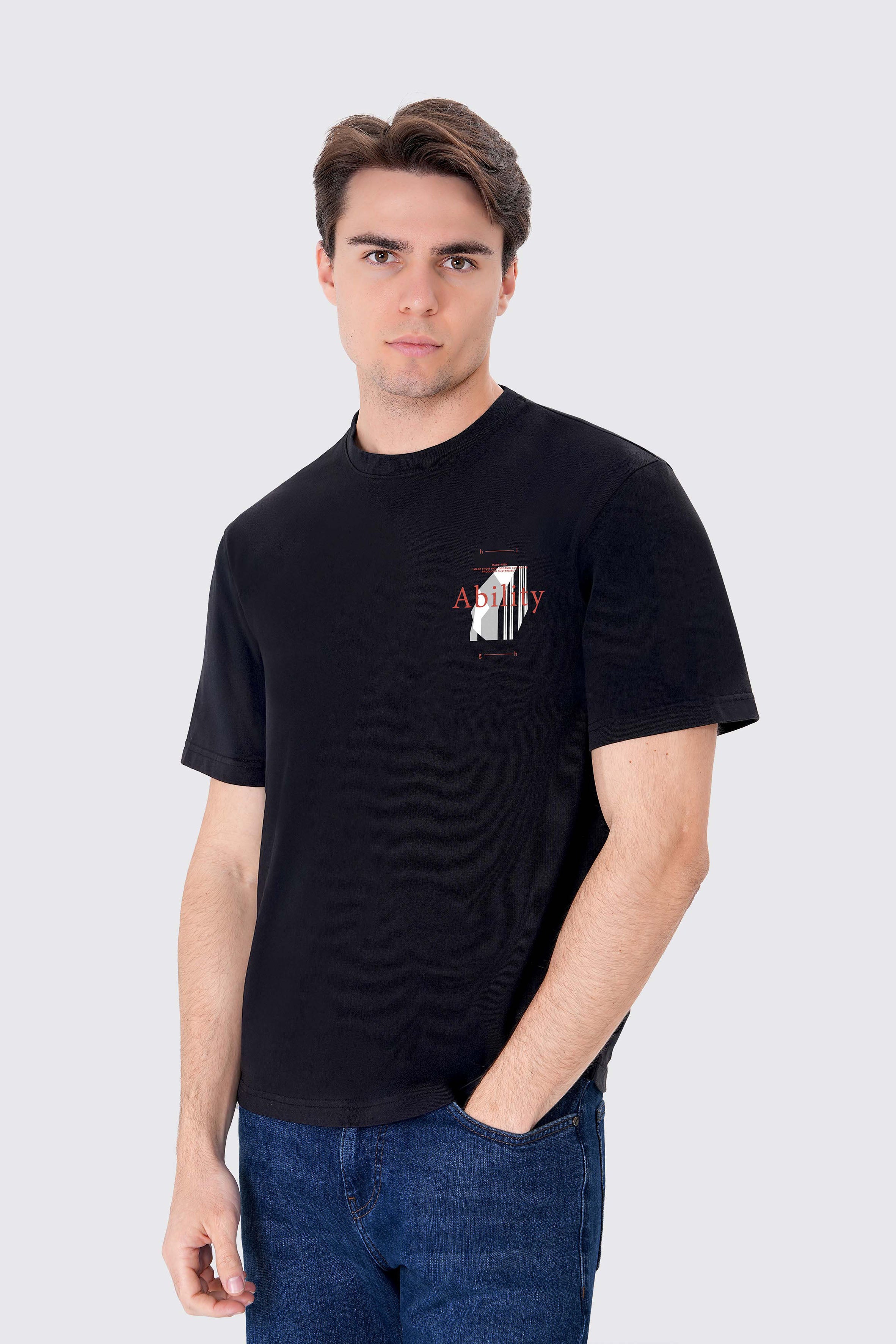 2 Parçalı Siyah Baskılı Tişört ve Sweatpant Set