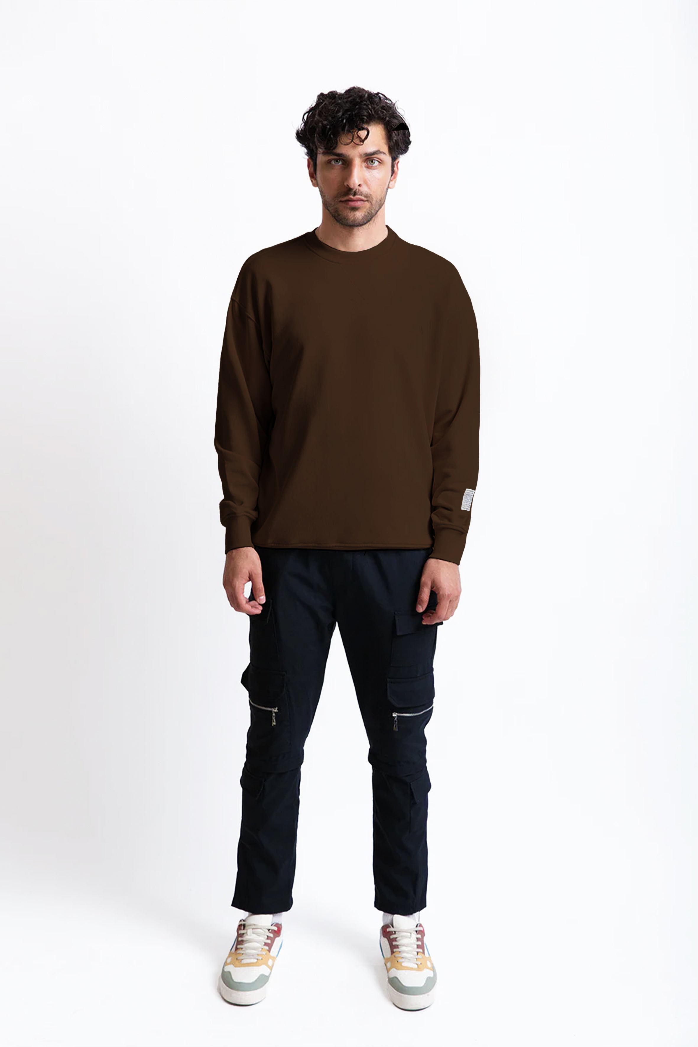 Kahverengi pamuklu erkek regular sweatshirt #Renk_Kahverengi