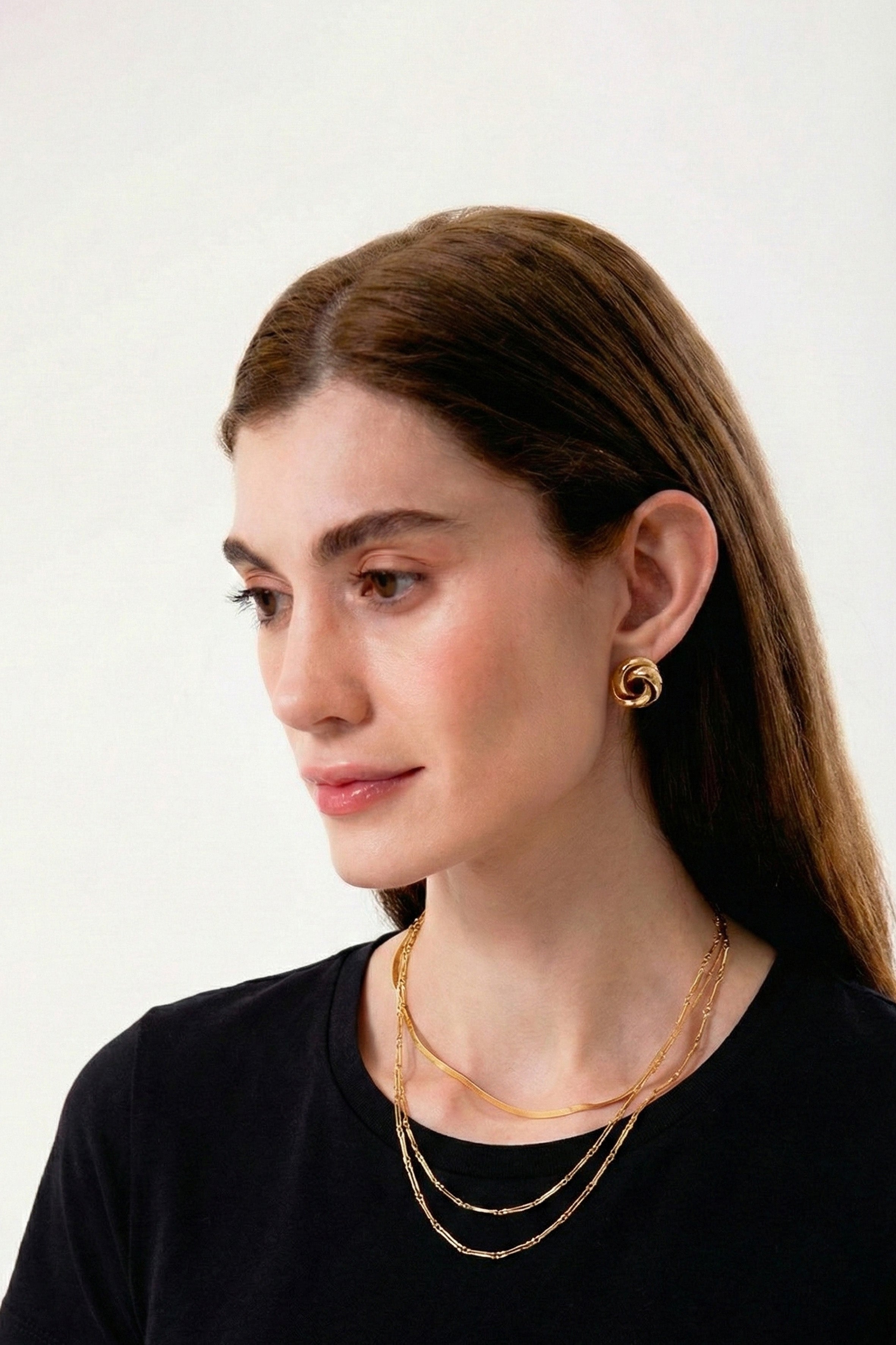 %100 Organik Pamuk Siyah Bisiklet Yaka Uzun Kollu Bluz