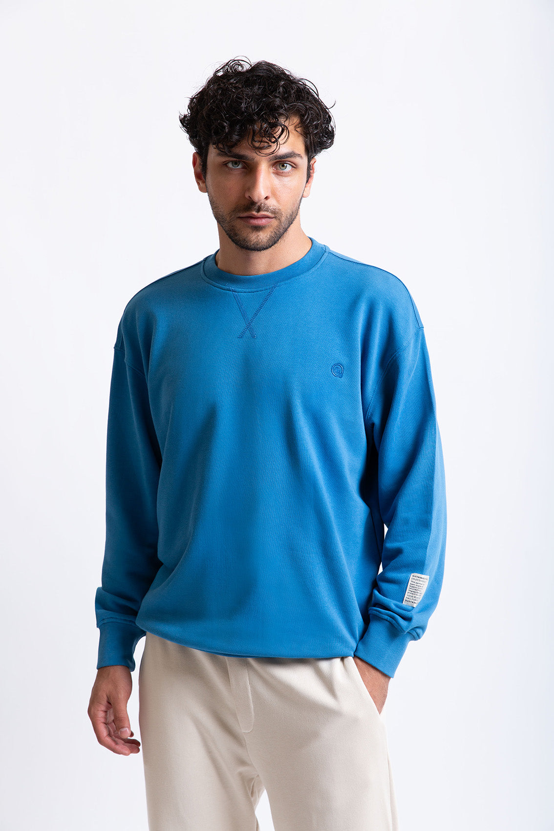 Saks Mavisi pamuklu erkek regular sweatshirt #Renk_Saks Mavisi