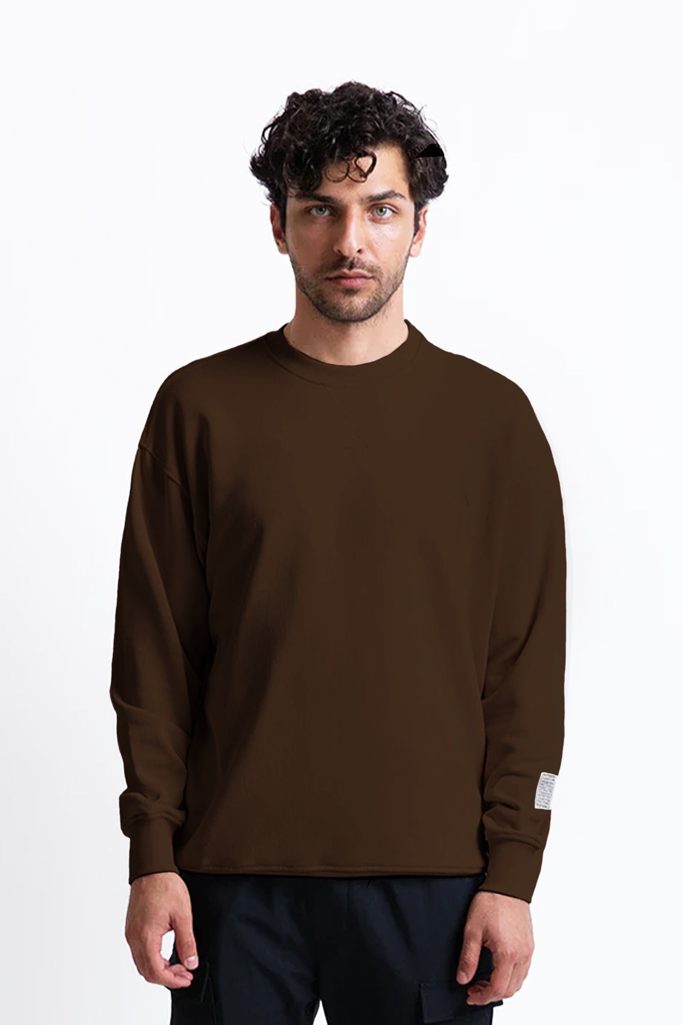 Kahverengi pamuklu erkek regular sweatshirt #Renk_Kahverengi