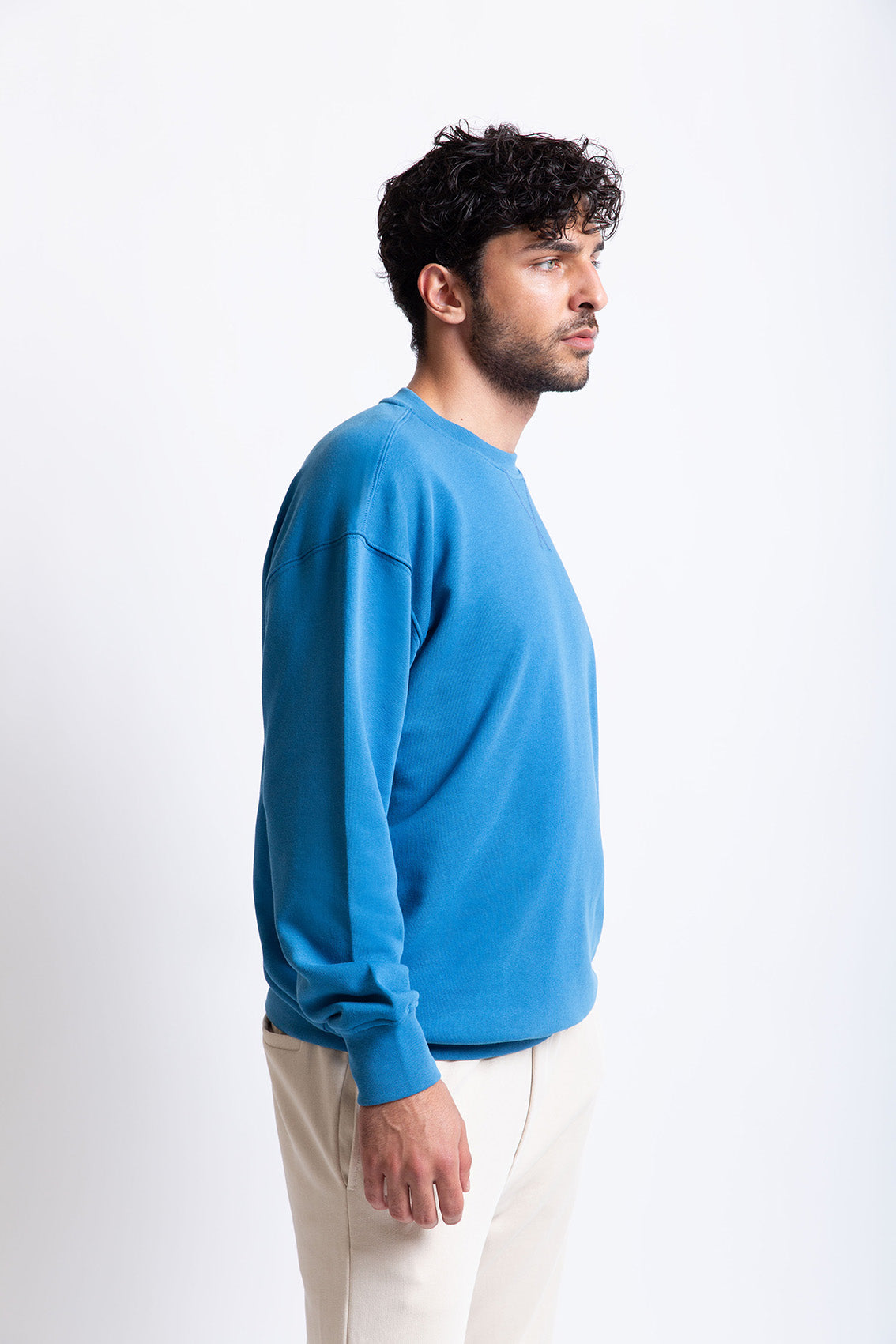 Saks Mavisi pamuklu erkek regular sweatshirt #Renk_Saks Mavisi