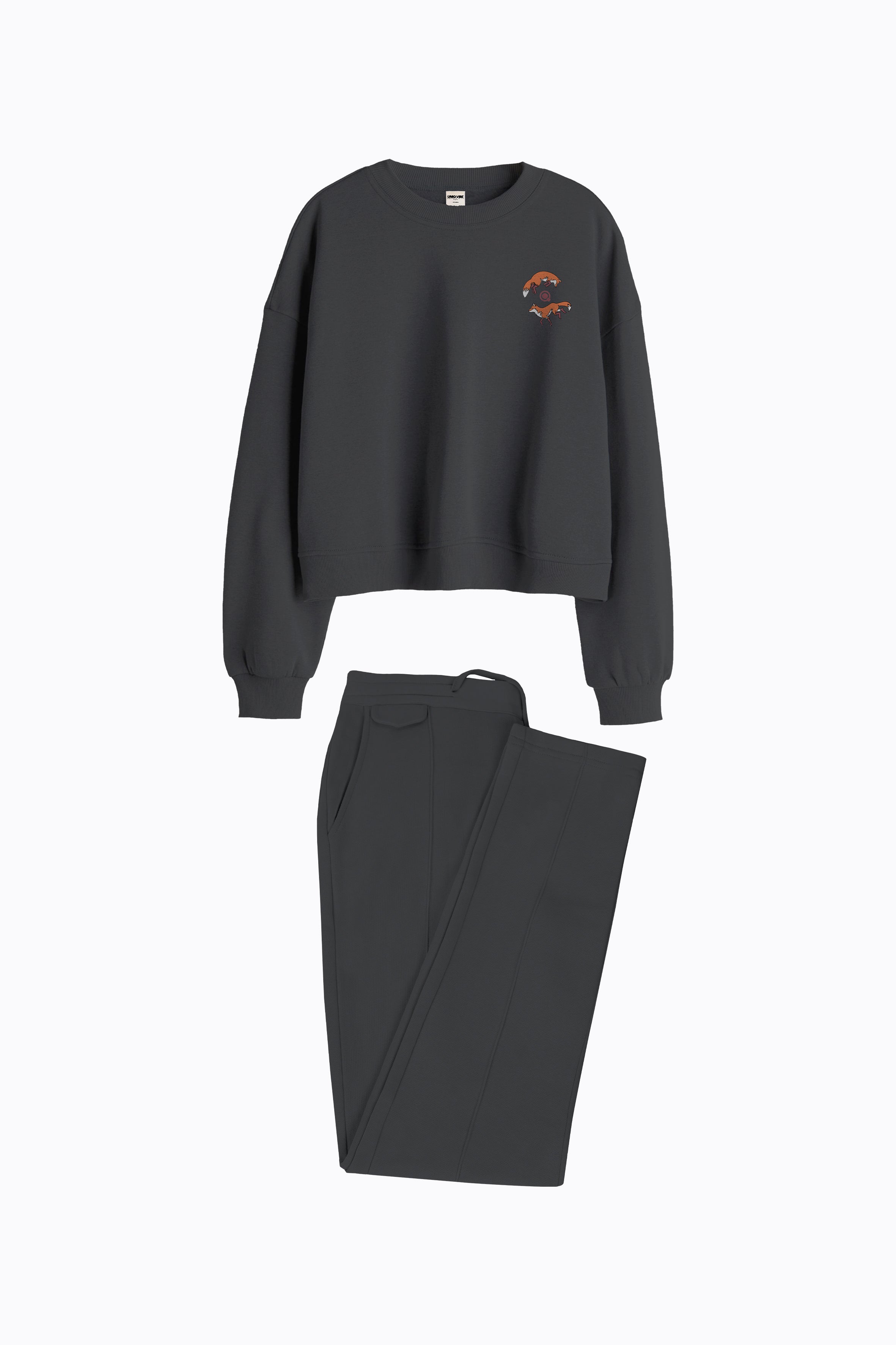 2 Parçalı Kadın Crop Sweatshirt ve Sweatpant Set