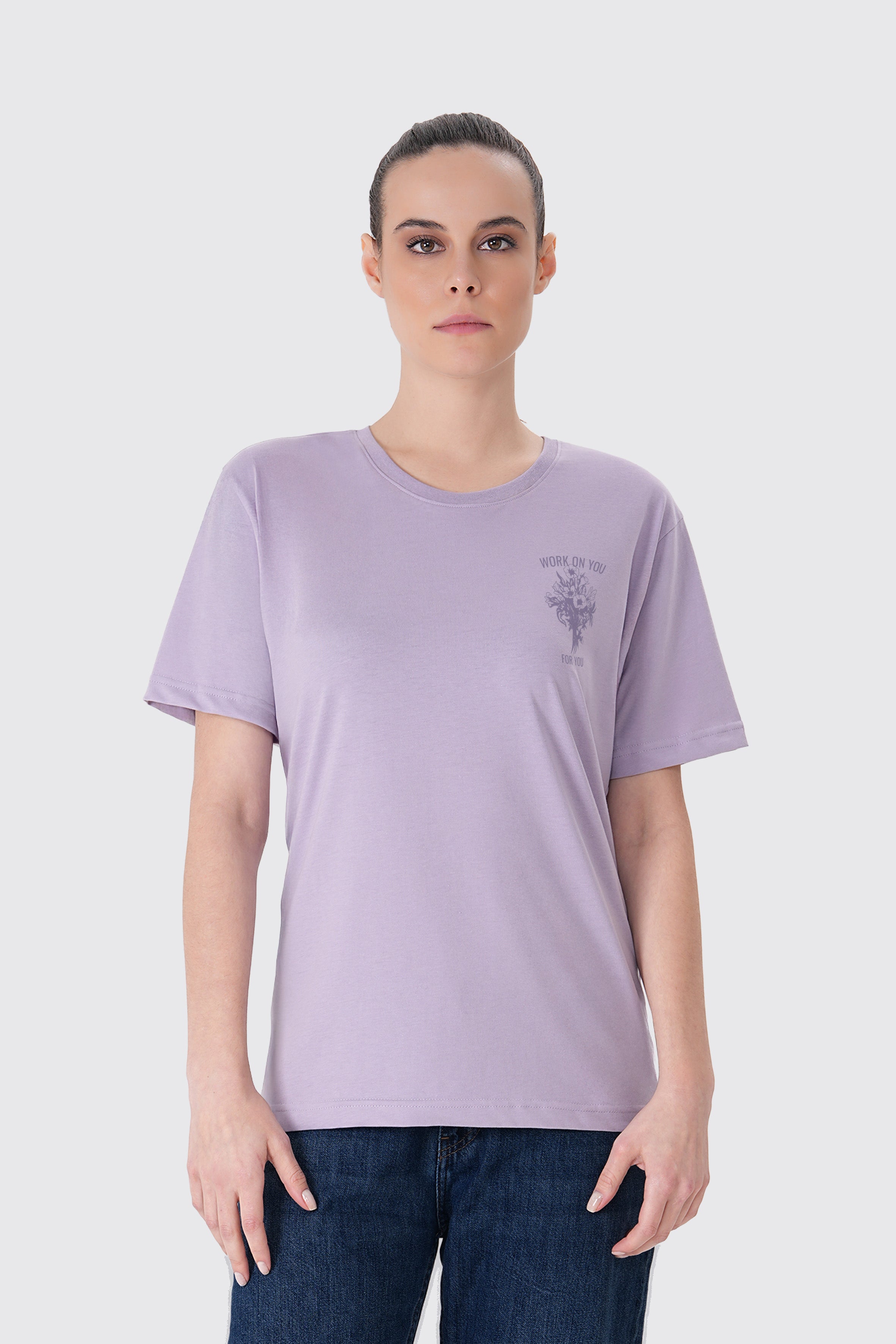 2 Parçalı Lila Baskılı Tişört ve Eşofman Set