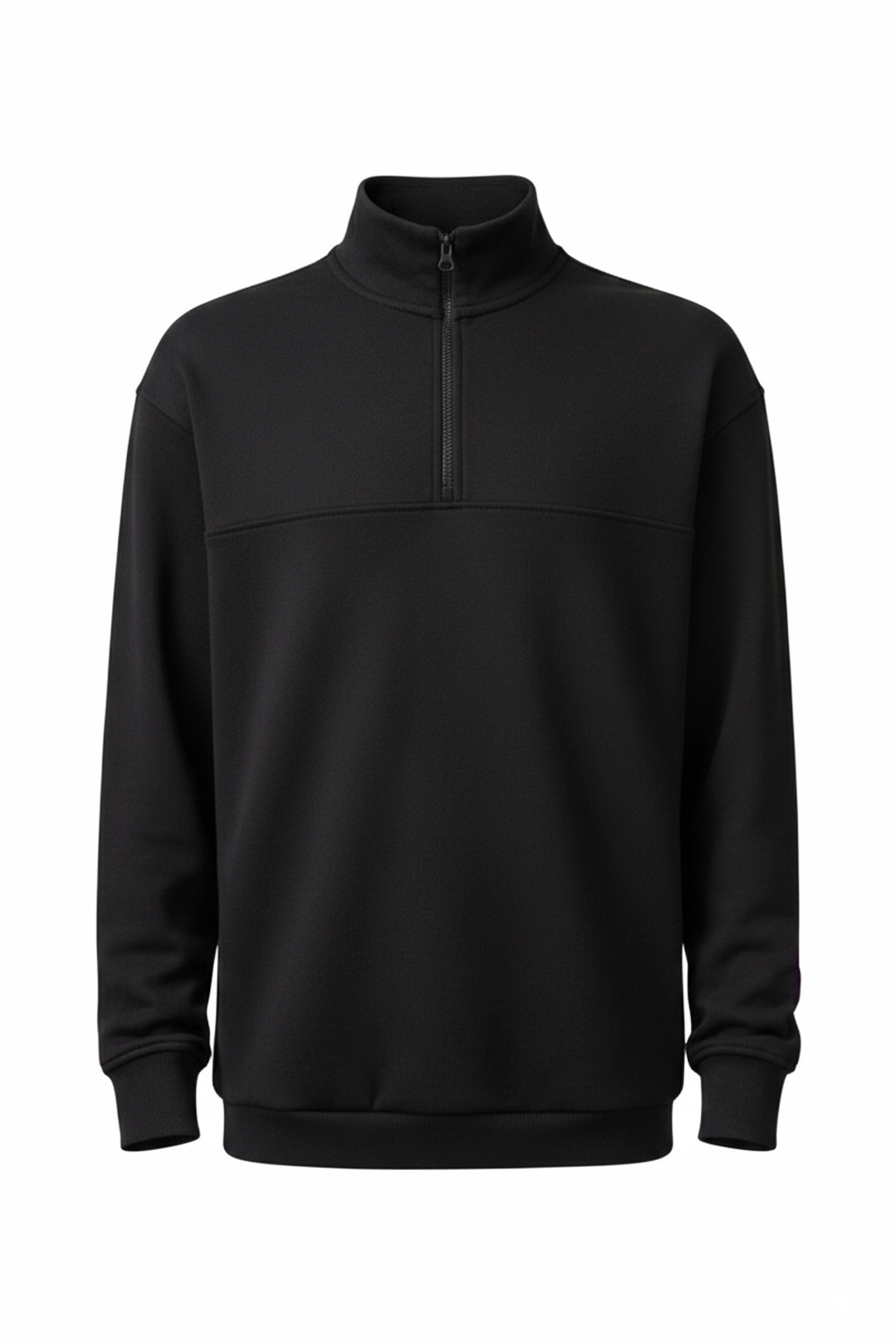 Yarım Fermuarlı Organik Pamuklu Siyah Erkek Sweatshirt