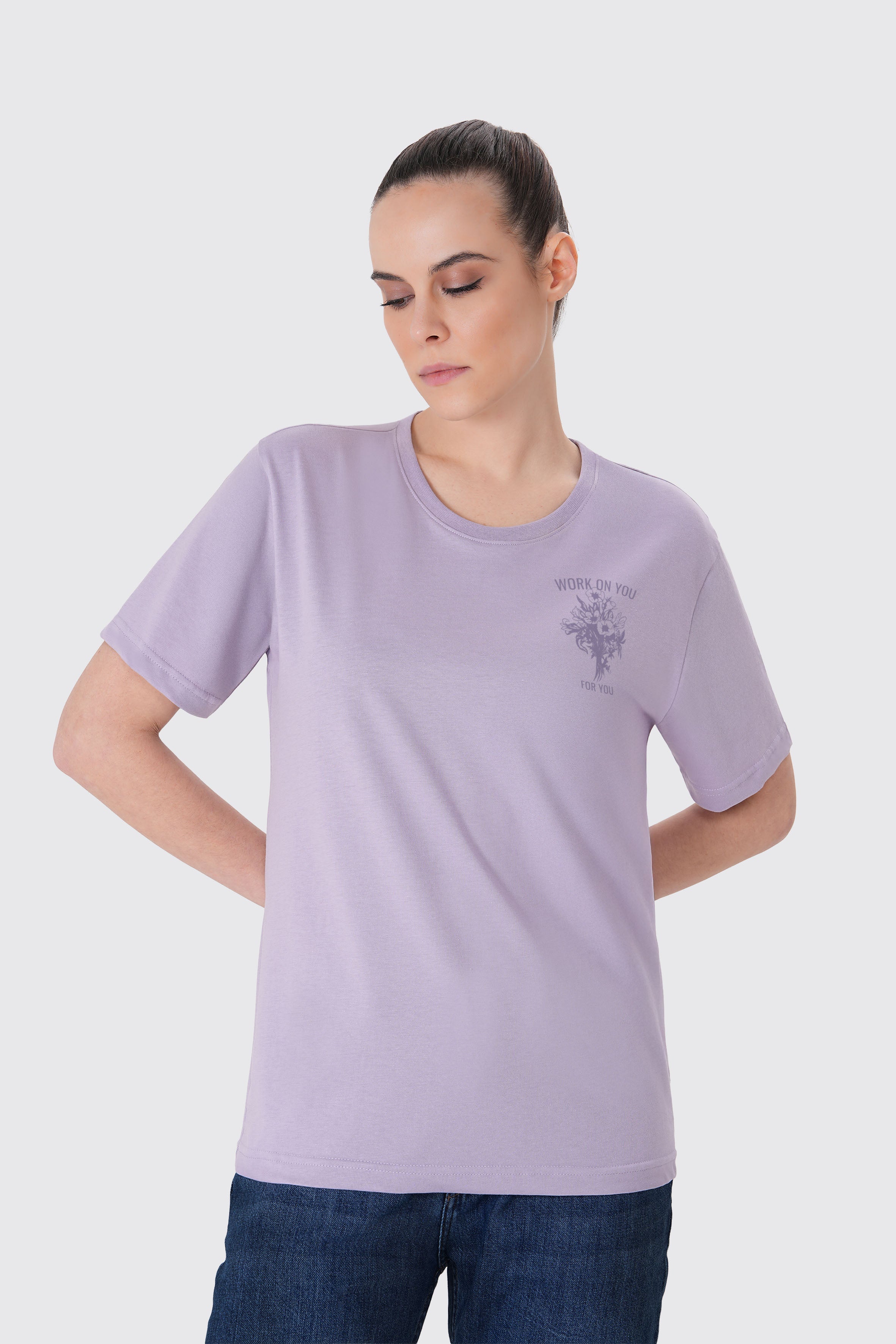 2 Parçalı Lila Baskılı Tişört ve Eşofman Set